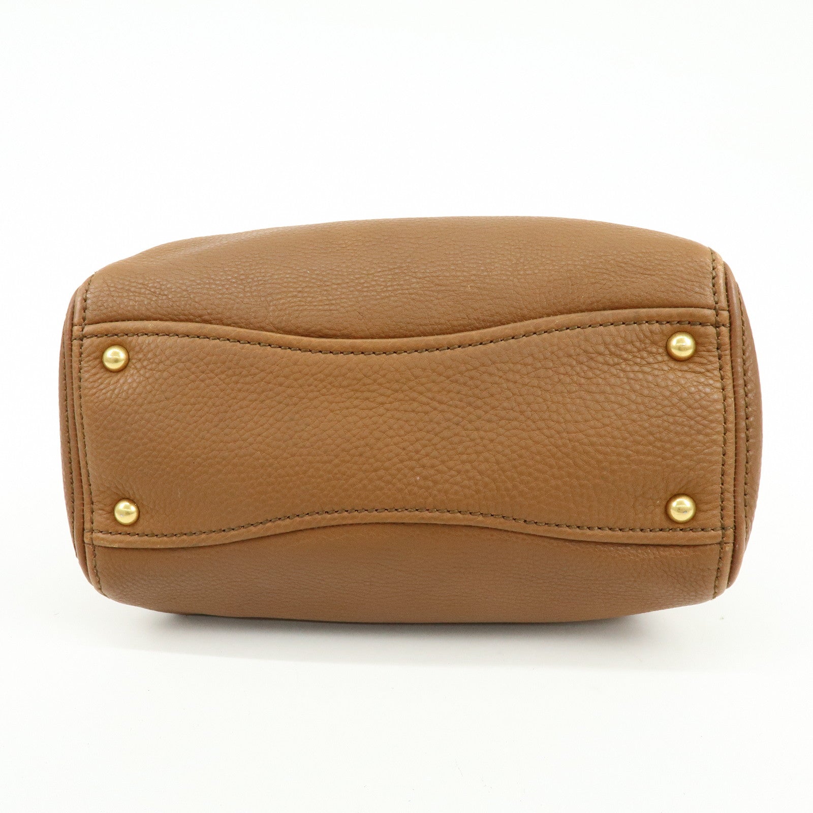 MIU MIU Leather Vitello Caribu 2Way Bag Hand Bag Brown RN0757