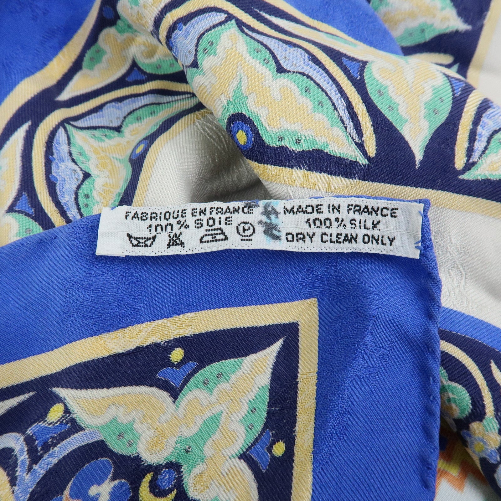 HERMES Carre 90 Silk 100% CIELS BYZANTINS Scarf Blue Gold
