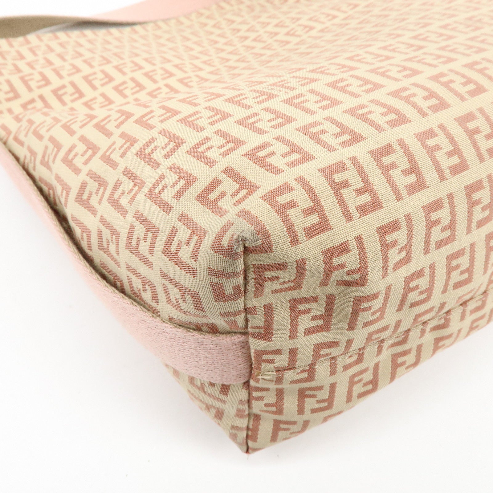 FENDI Zucchino Canvas Leather Shoulder Bag Beige Pink 8BR318