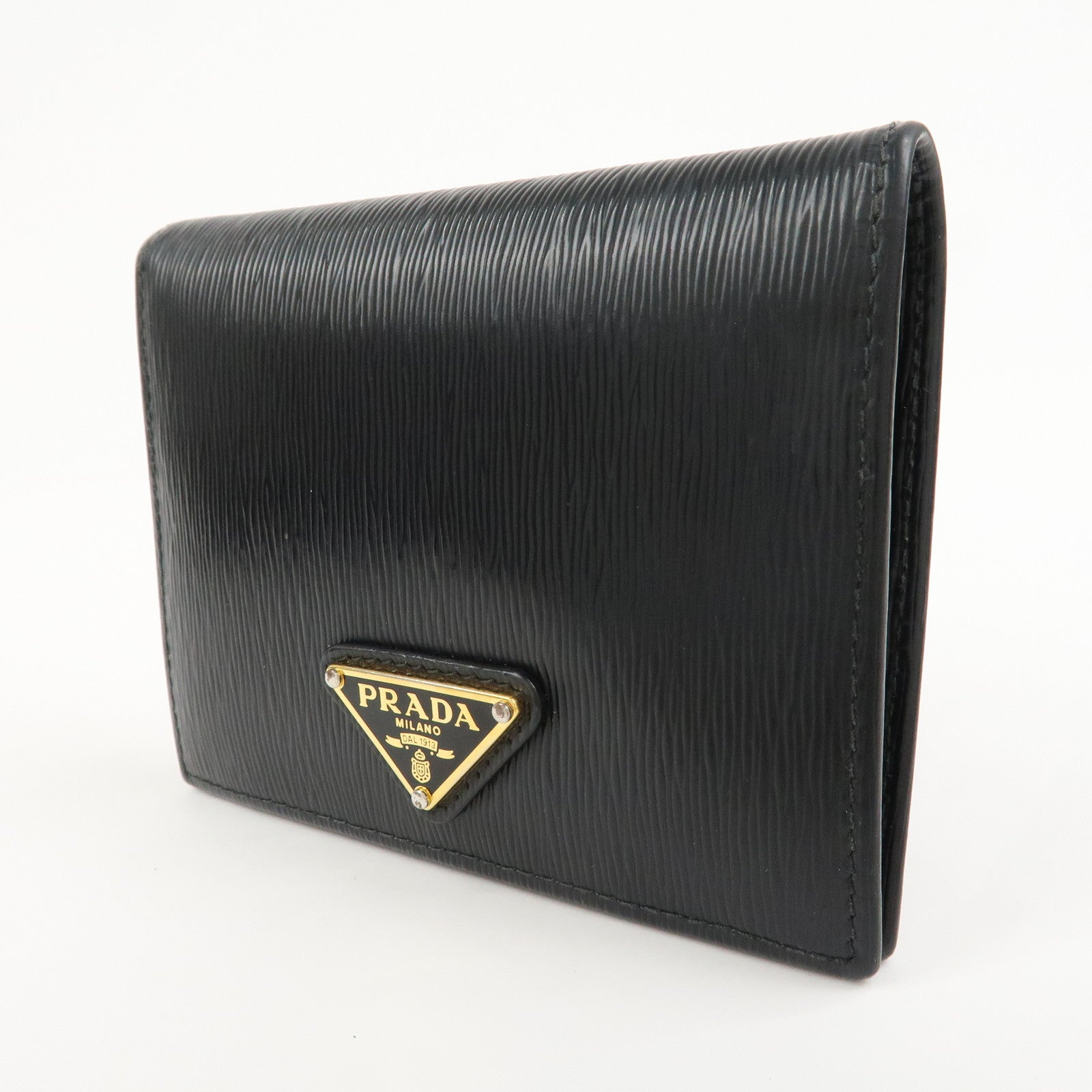 PRADA Vitello Move Leather Bi-fold Compact Wallet Black 1MV204