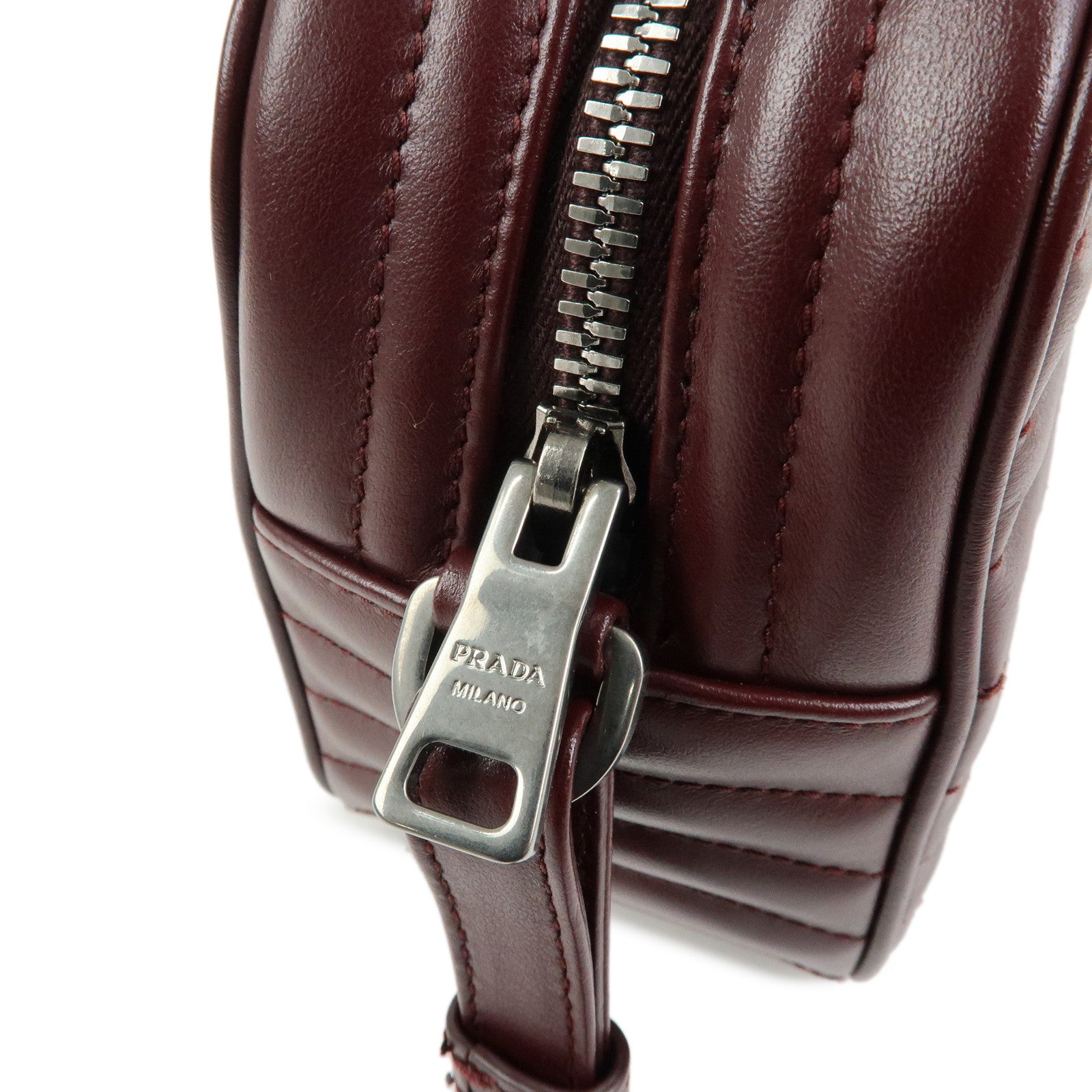 PRADA Leather Chain Shoulder Bag Crossbody Bag Bordeaux 1BH083
