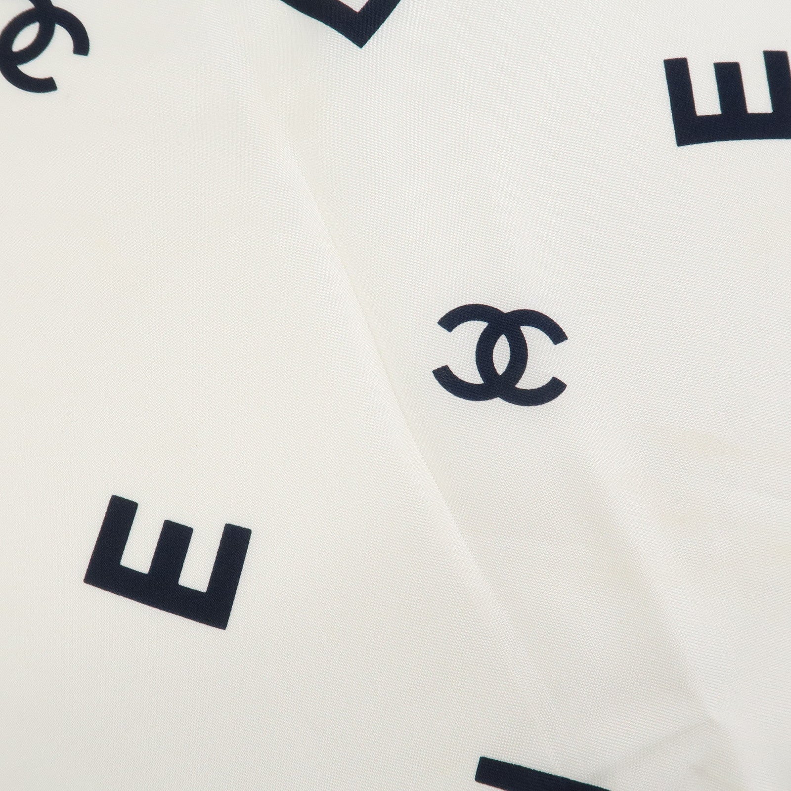 CHANEL COCO Mark Silk 100% Scarf White Navy