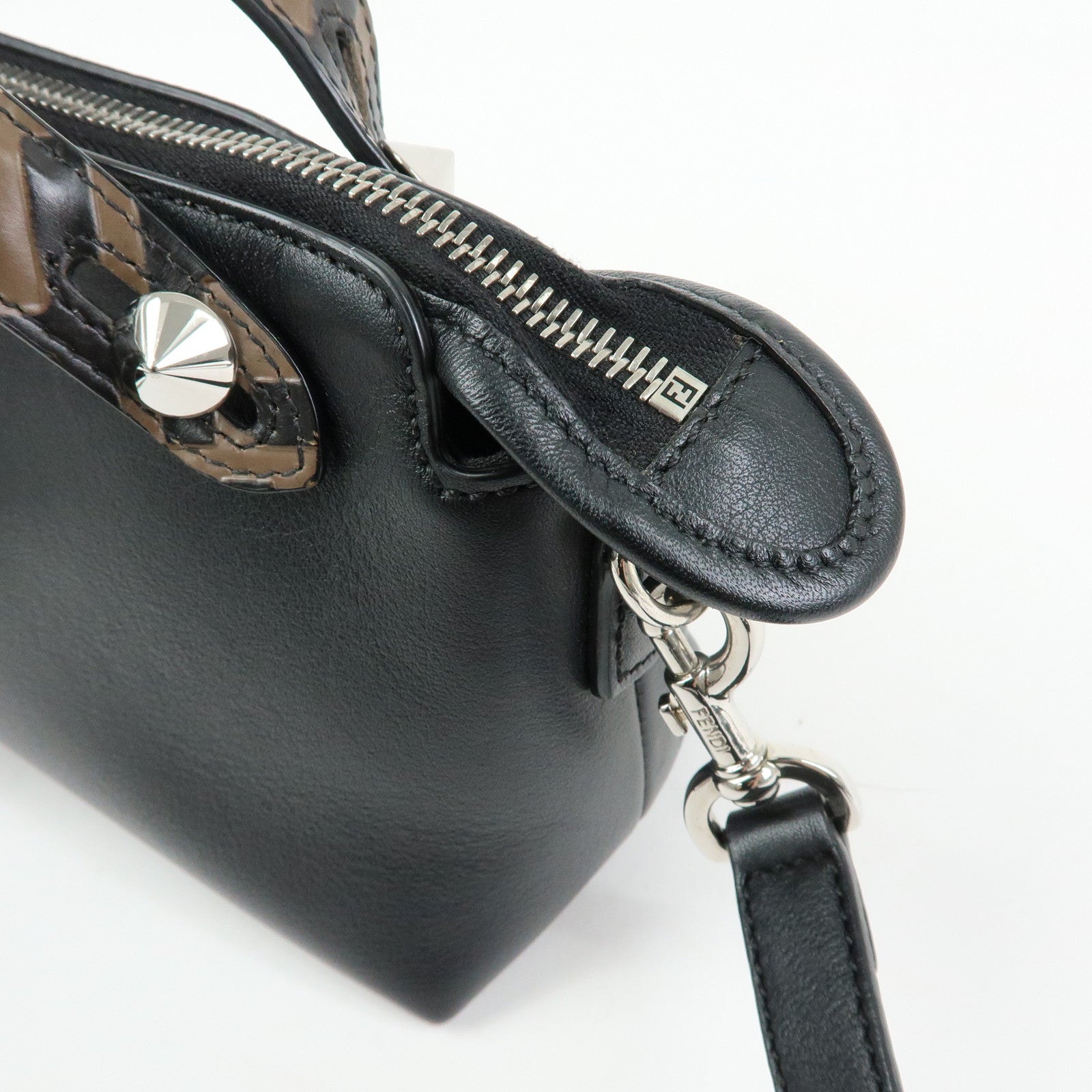 FENDI By The Way Zucca Leather 2Way Shoulder Bag Black Brown 8BL145