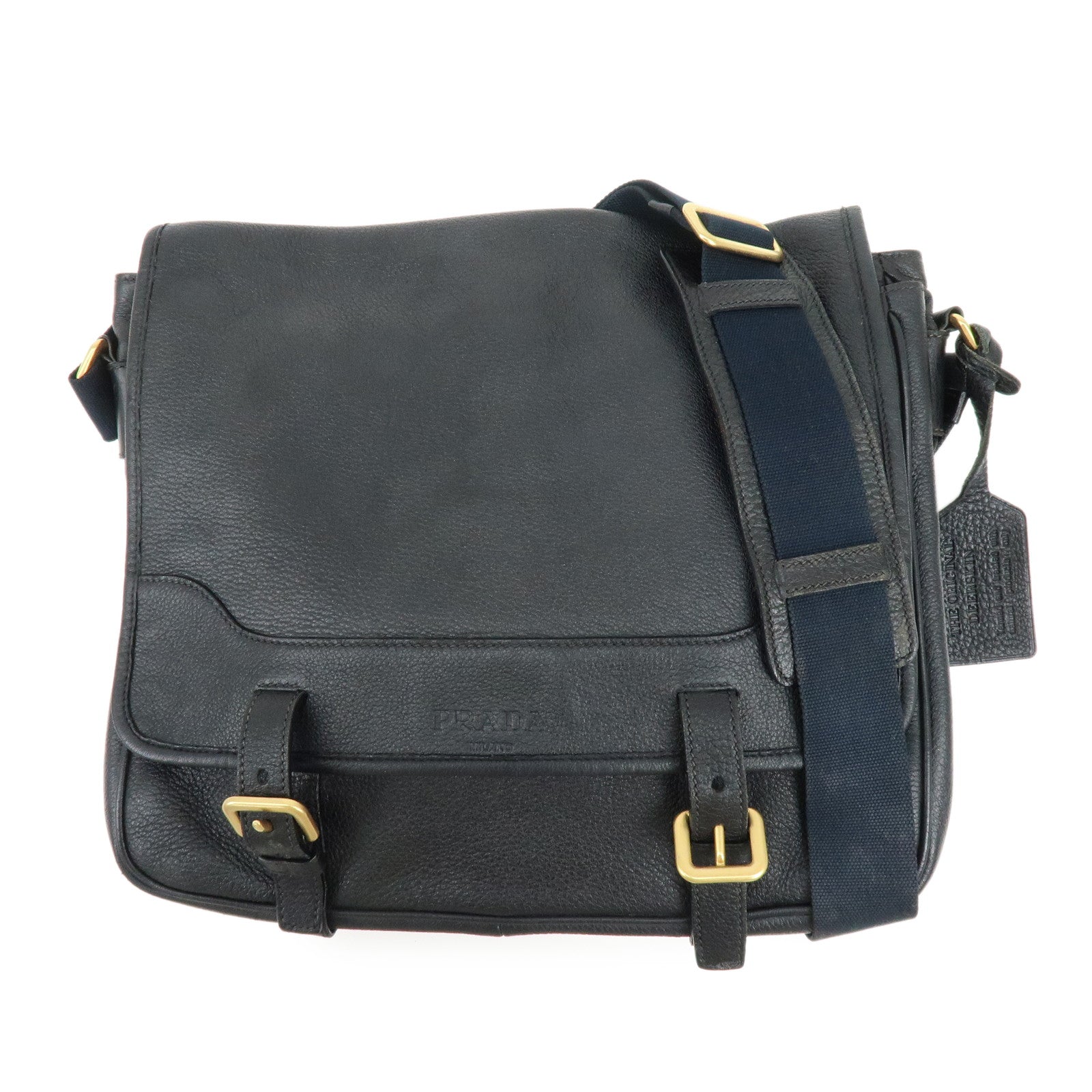 PRADA Logo Leather Shoulder Bag Crossbody Bag Black VA0638