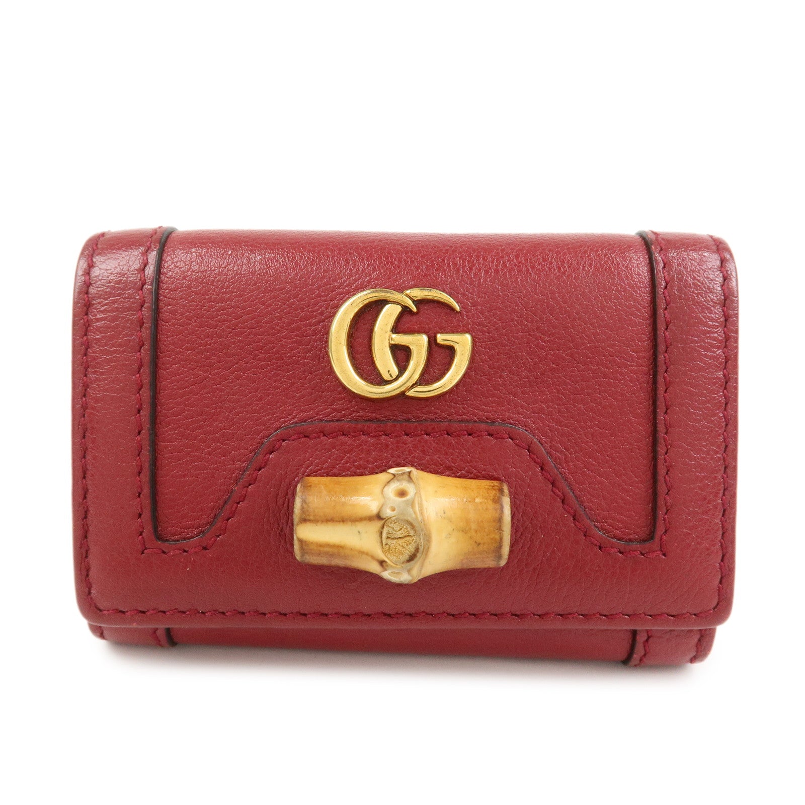 GUCCI GG Marmont Bamboo Leather 6 Key Rings Key Case Red 658636