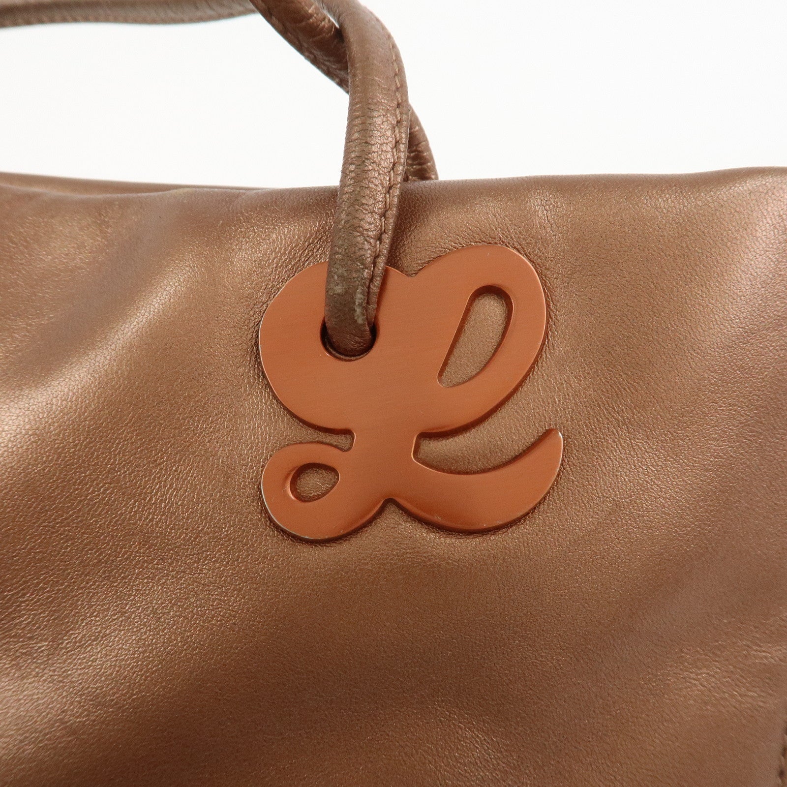 LOEWE Logo Leather Hand Bag Tote Bag Metallic Brown