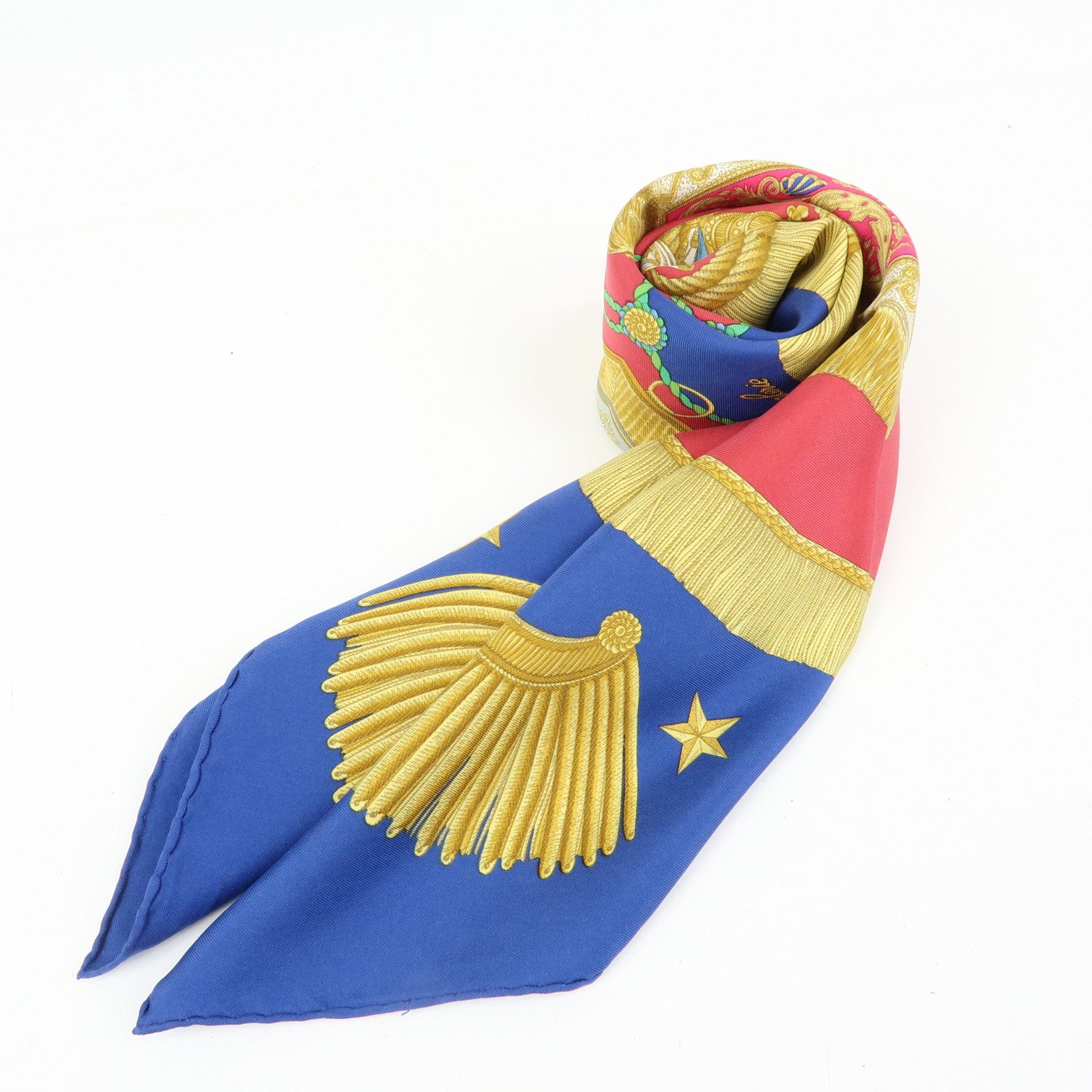 HERMES Carre 90 Silk 100% Scarf Poste et Cavalerie Blue Yellow Red