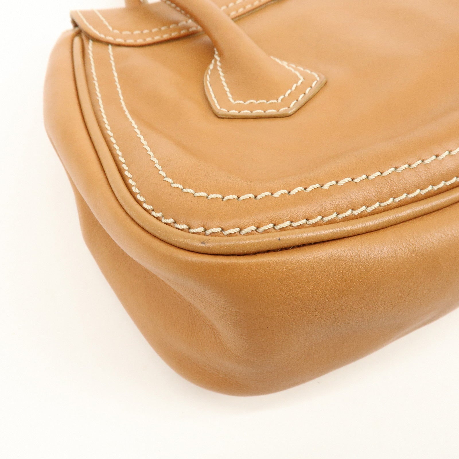 CELINE Chouquette Leather Hand Bag Shoulder Bag Camel