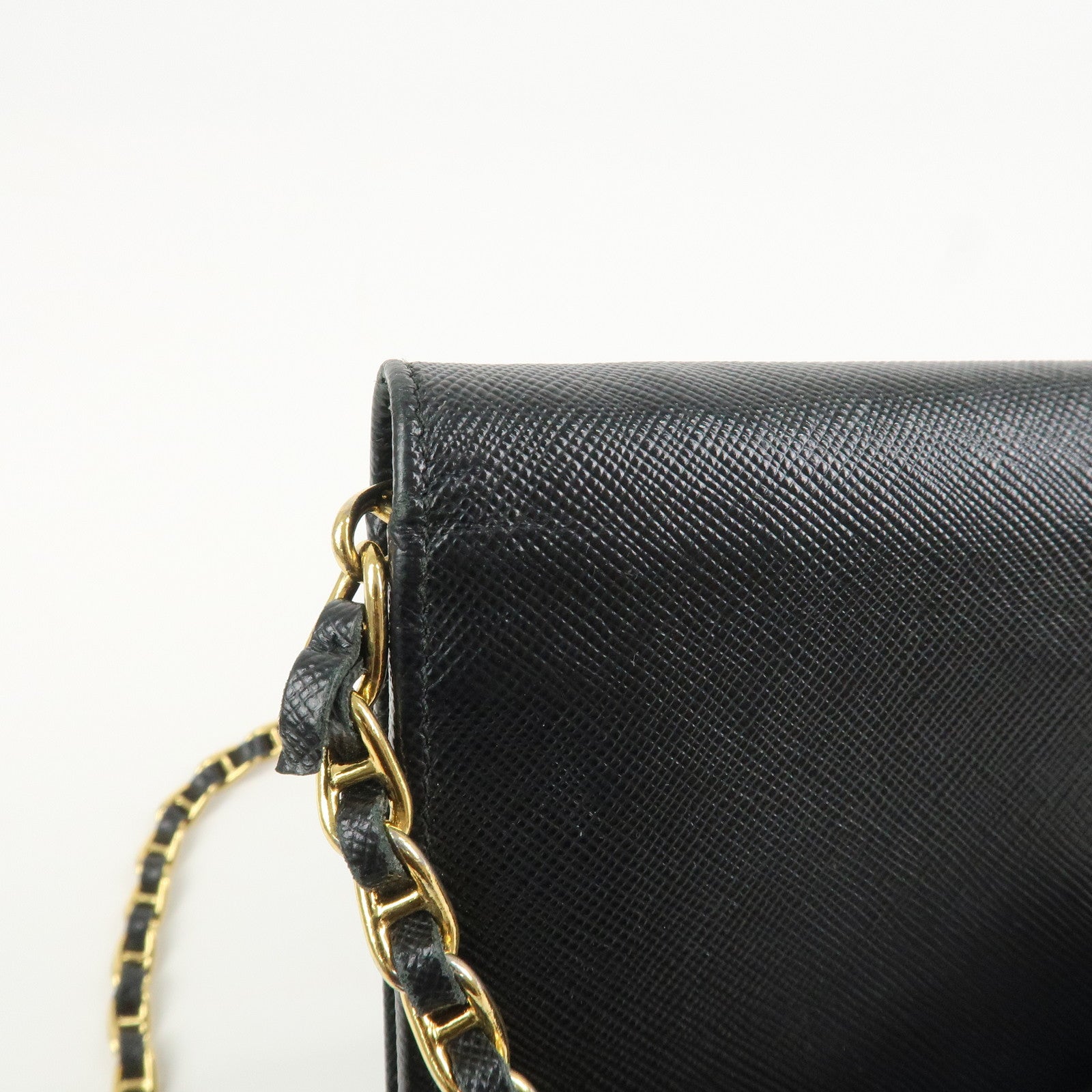 PRADA Logo Leather Chain Wallet WOC Shoulder Wallet Black 1MT290
