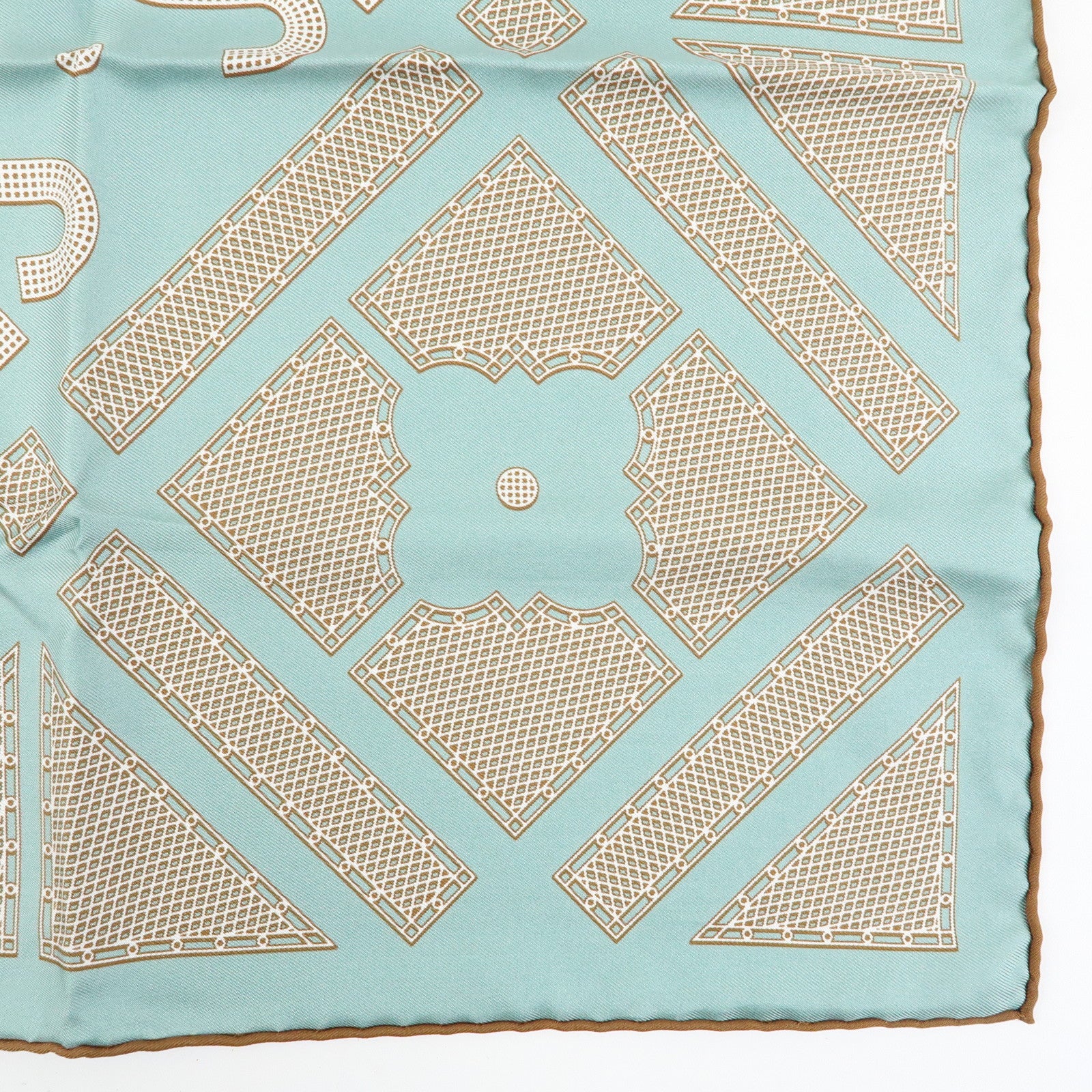 HERMES Carre 42 Silk 100% Scarf Hermes Sellier Light Blue