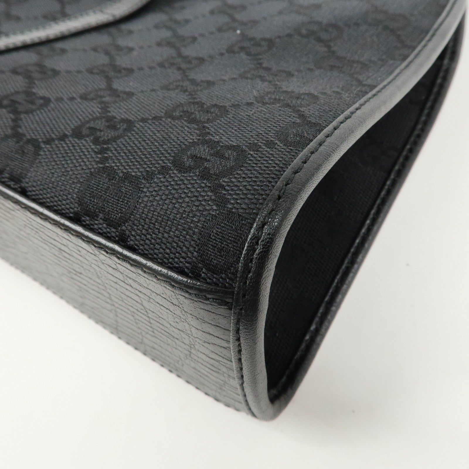 GUCCI Jackie GG Canvas Leather Shoulder Bag Hand Bag Black 01721 Used