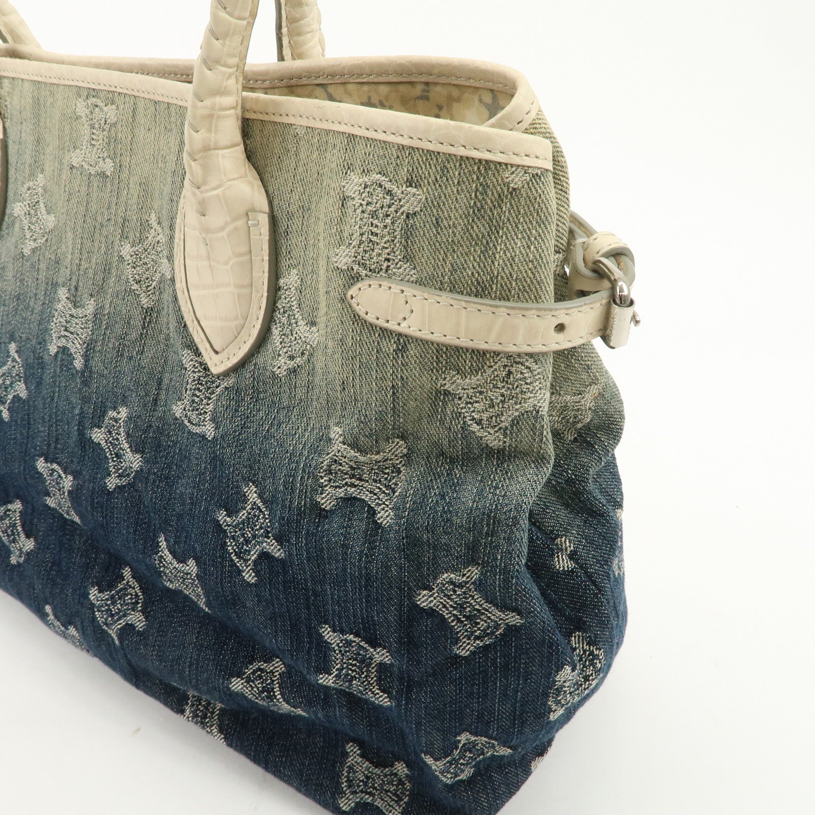 CELINE Macadam Denim Leather Tote Bag Indigo Blue Ivory