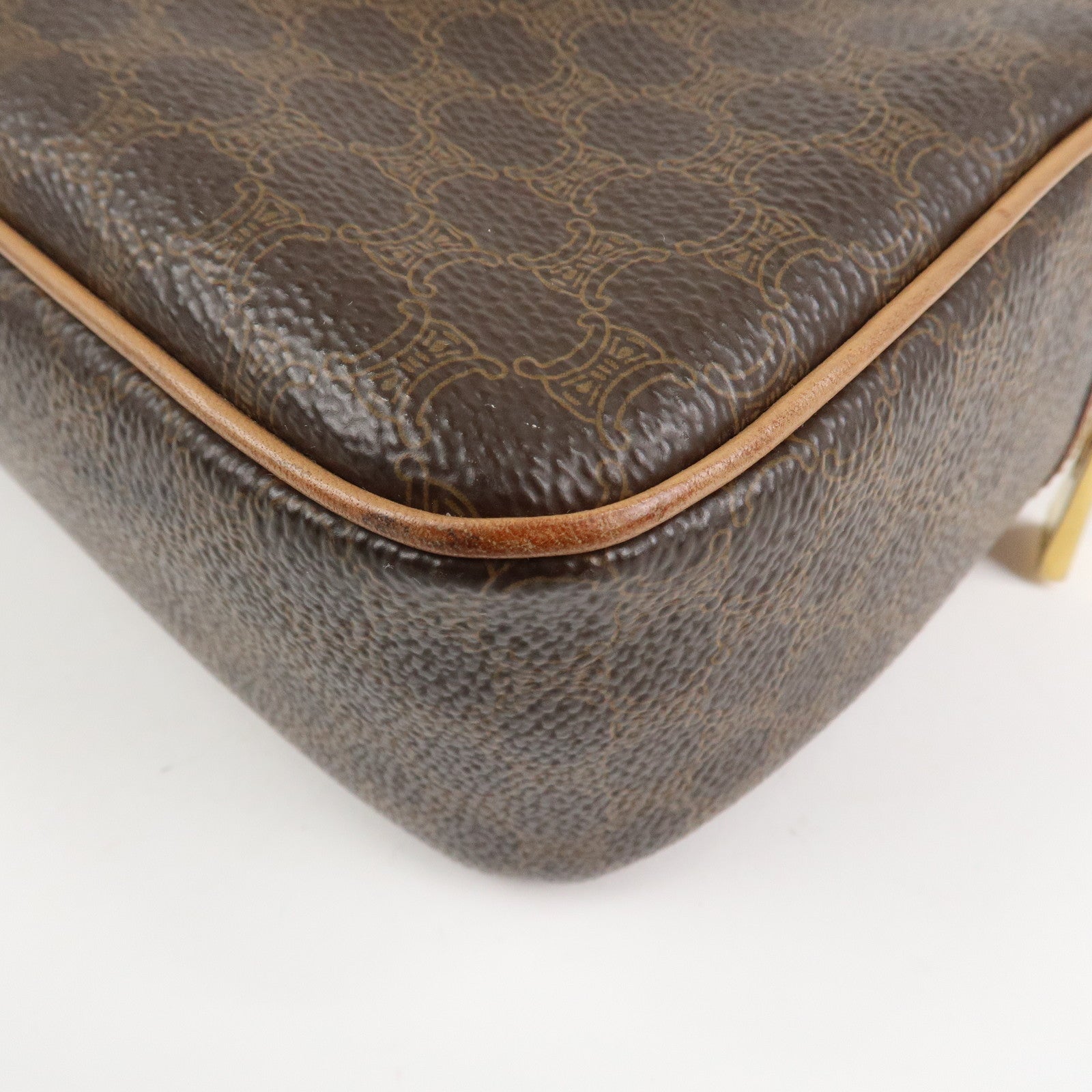 CELINE Macadam Leather Shoulder Bag Beige Brown Gold Hardware