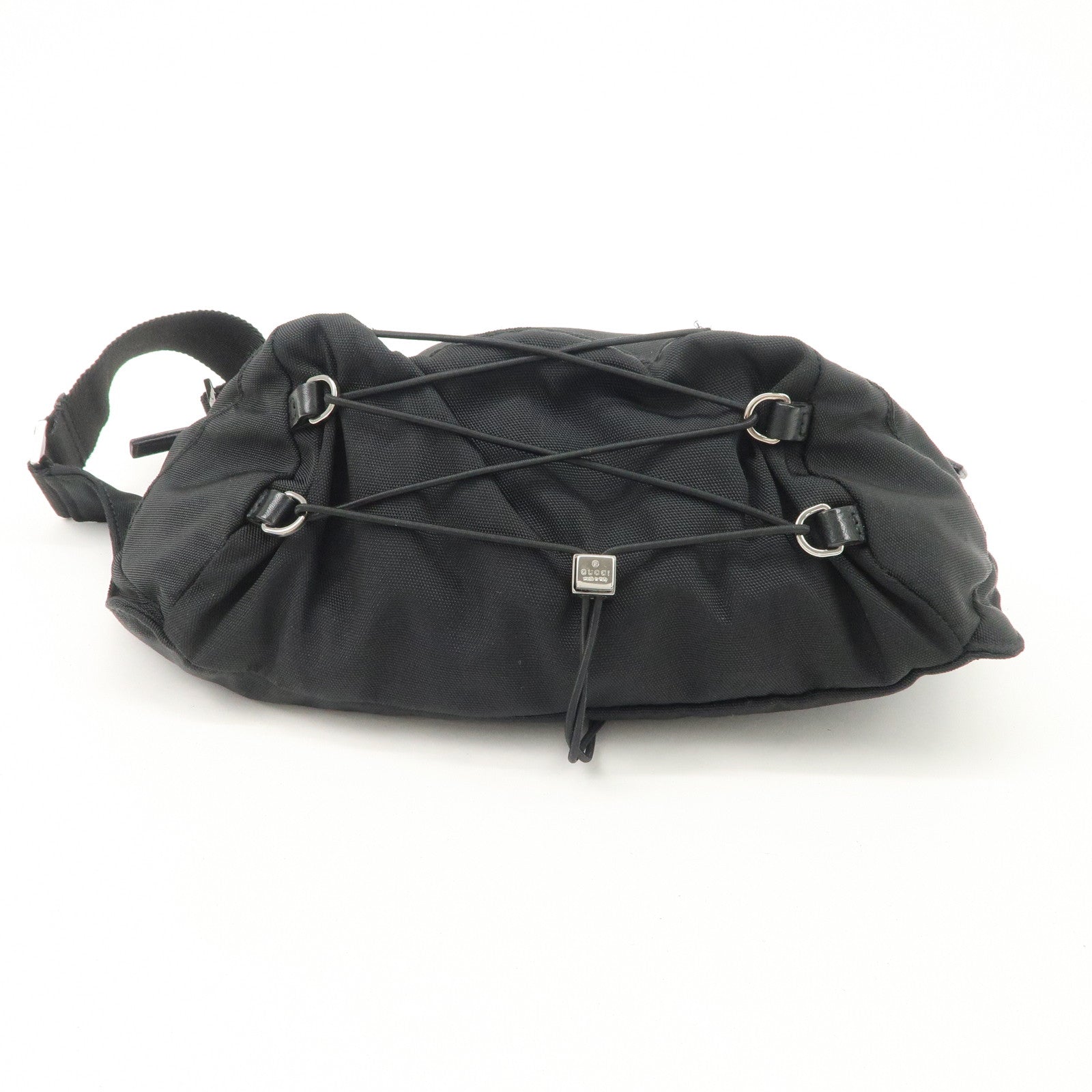 GUCCI Sherry Nylon Leather Body Bag Waist Bag Black 122350