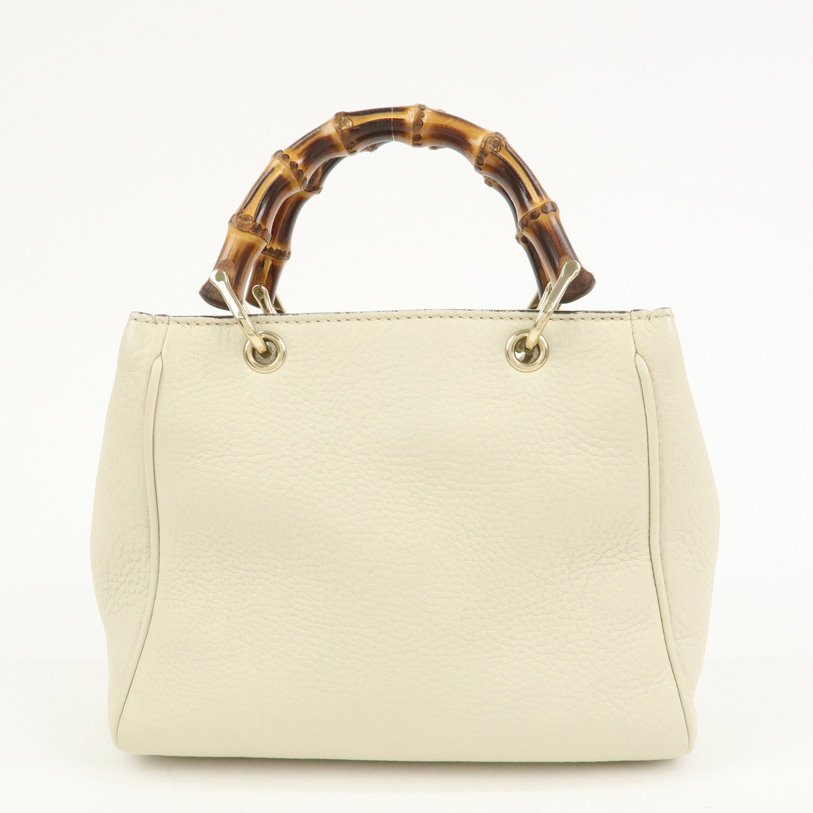 GUCCI Bamboo Leather Mini Shopper 2Way Bag Hand Bag Ivory 368823