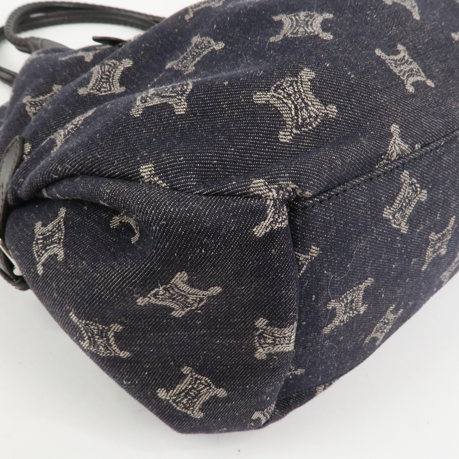 CELINE Macadam Denim Leather Tote Bag Hand Bag Navy Dark Brown