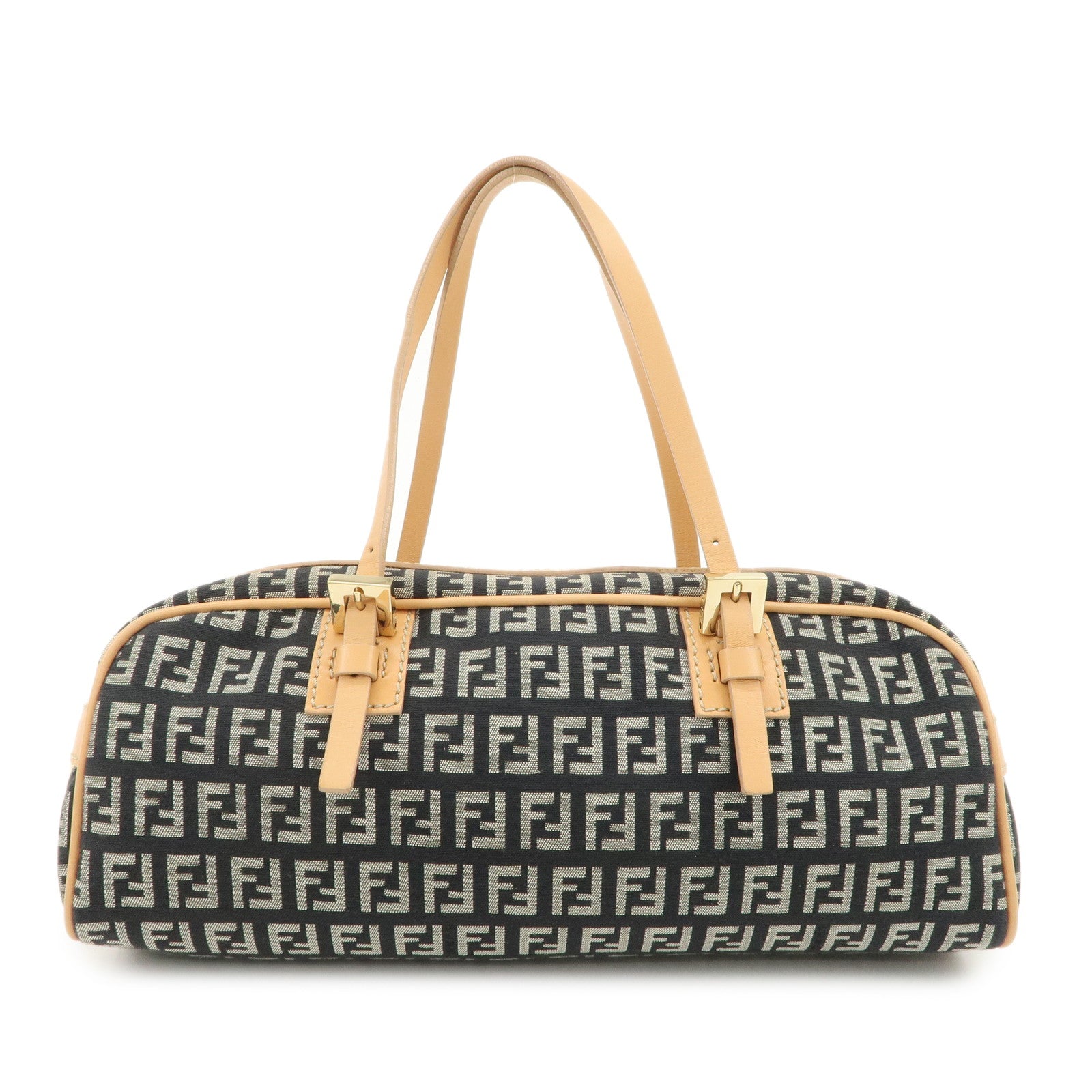 FENDI Zucchino Canvas Leather Mini Boston Bag Hand Bag Black 8BL007