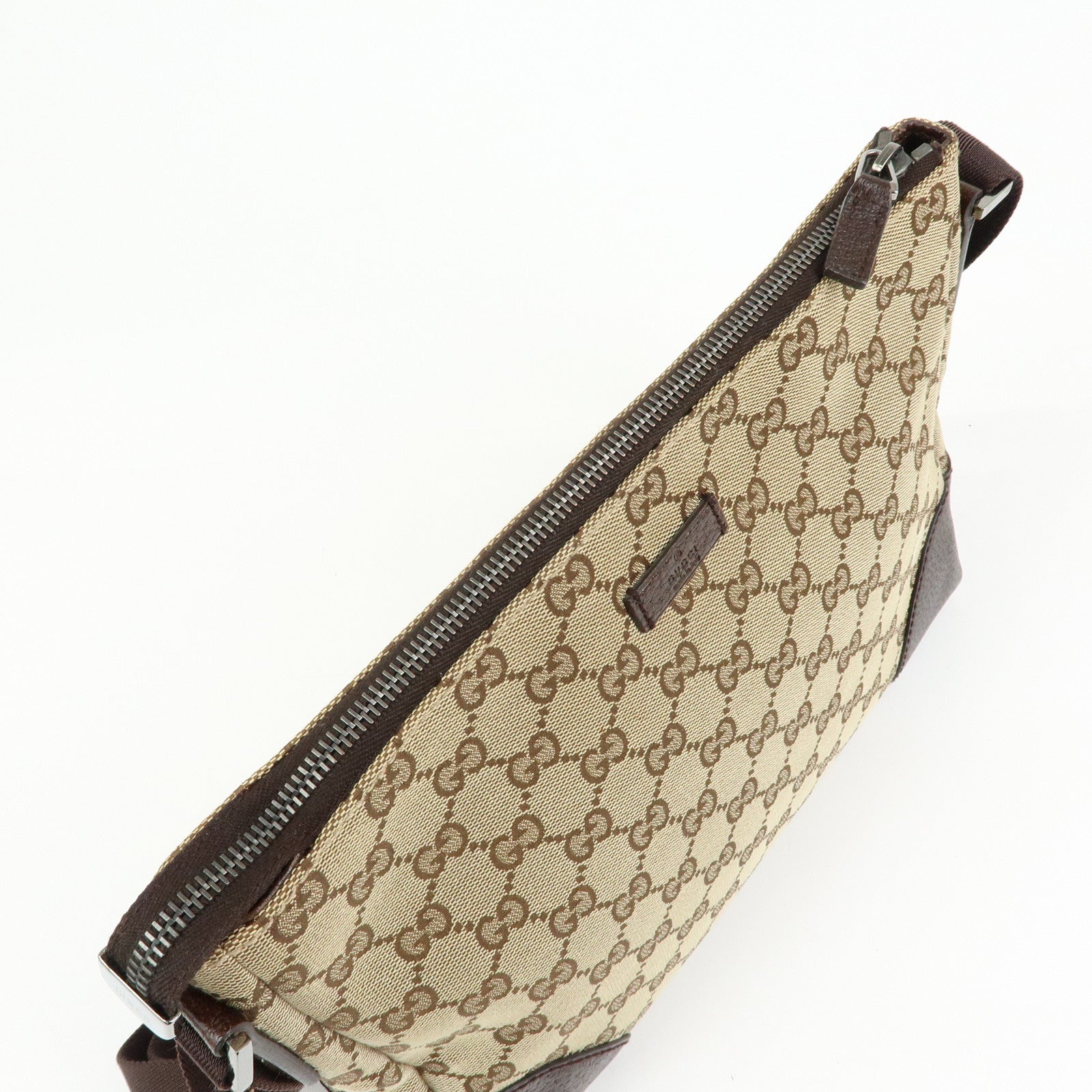 GUCCI GG Canvas Leather Crossbody Shoulder Bag Beige Brown 114273