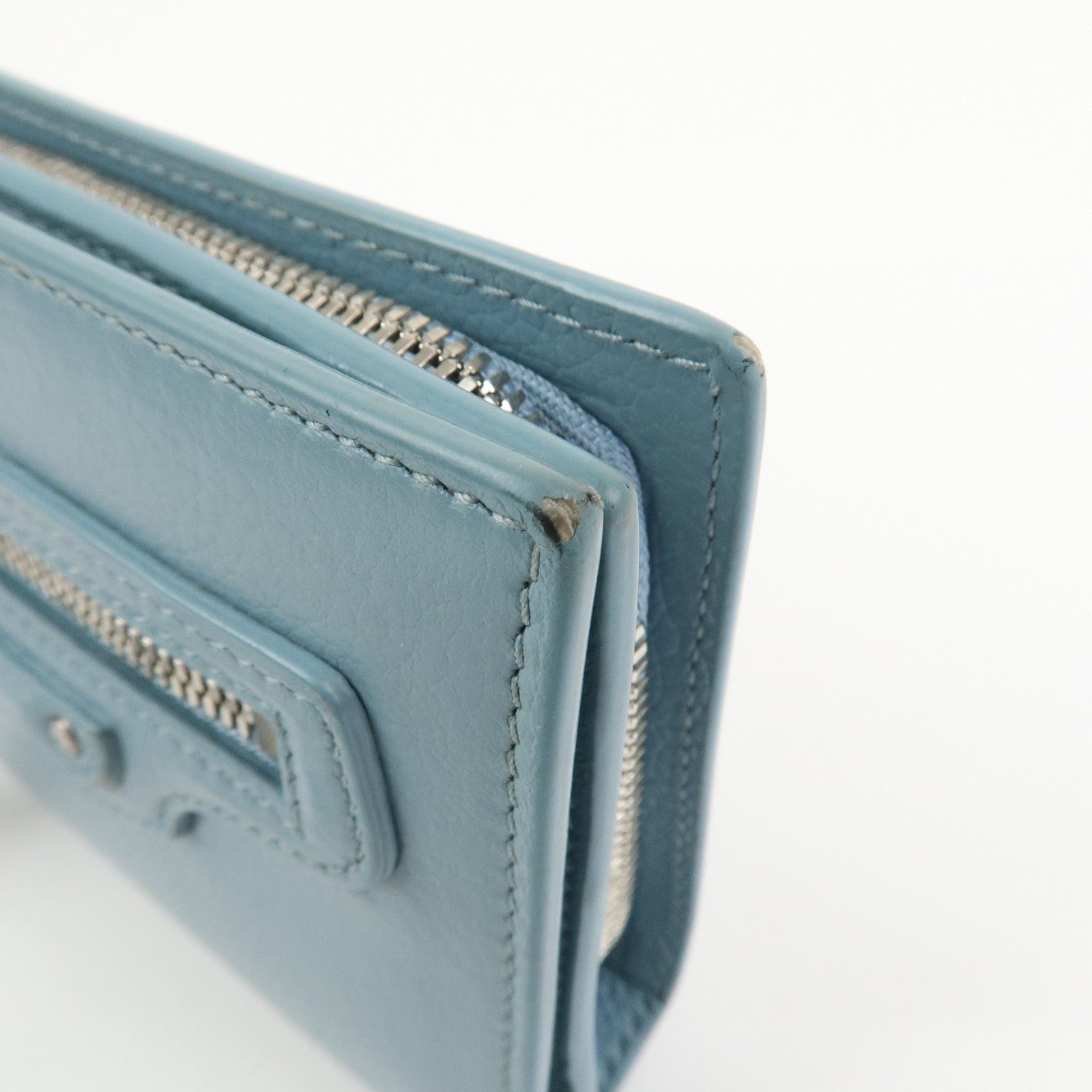 BALENCIAGA Leather Bi-Fold Compact Wallet Light Blue