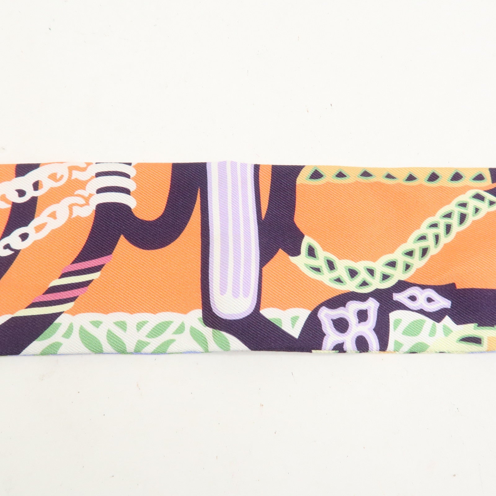 HERMES Twilly Silk 100% Scarf Fantaisie d'Etriers Orange Blue