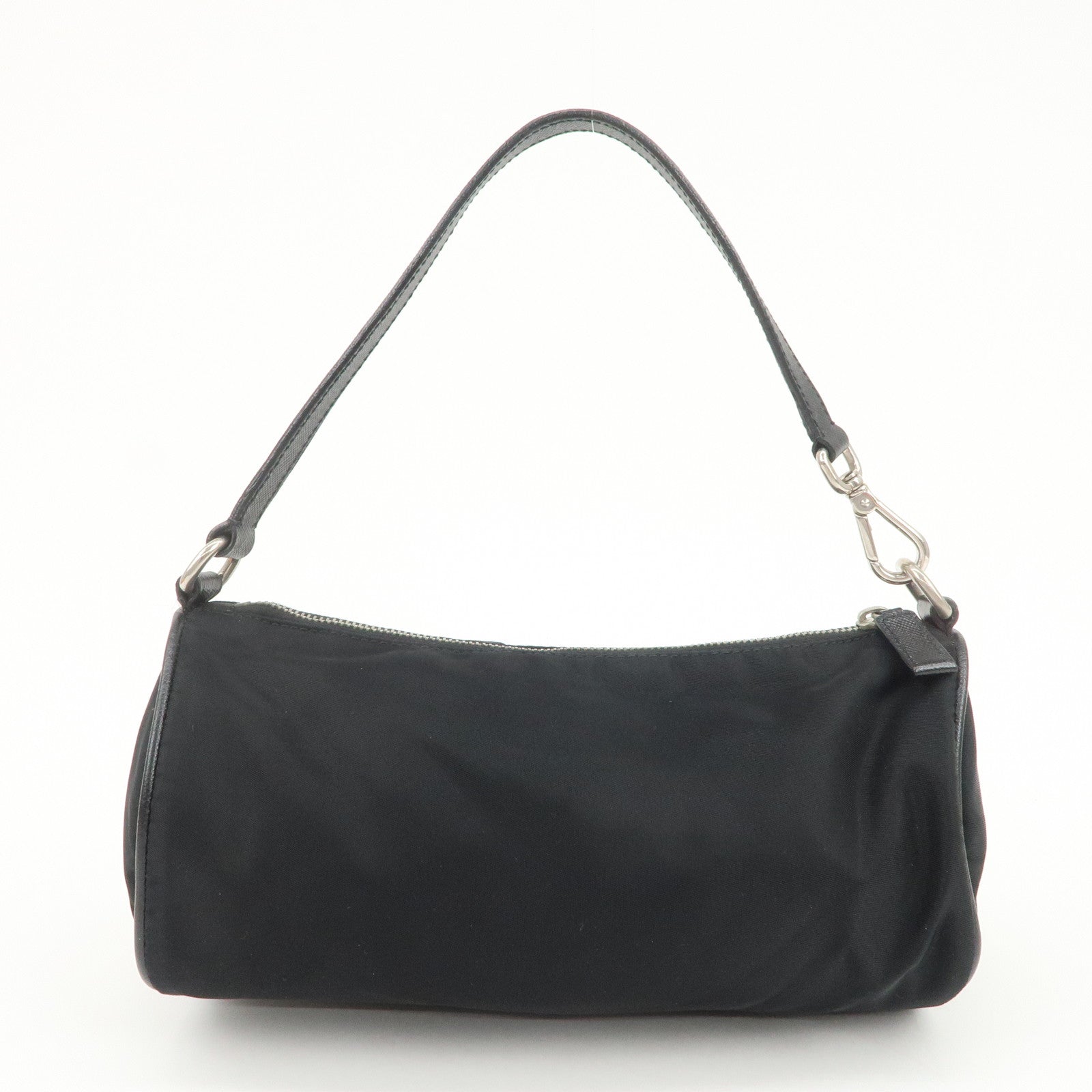 PRADA Triangle Logo Nylon Saffiano Leather Hand Bag Black