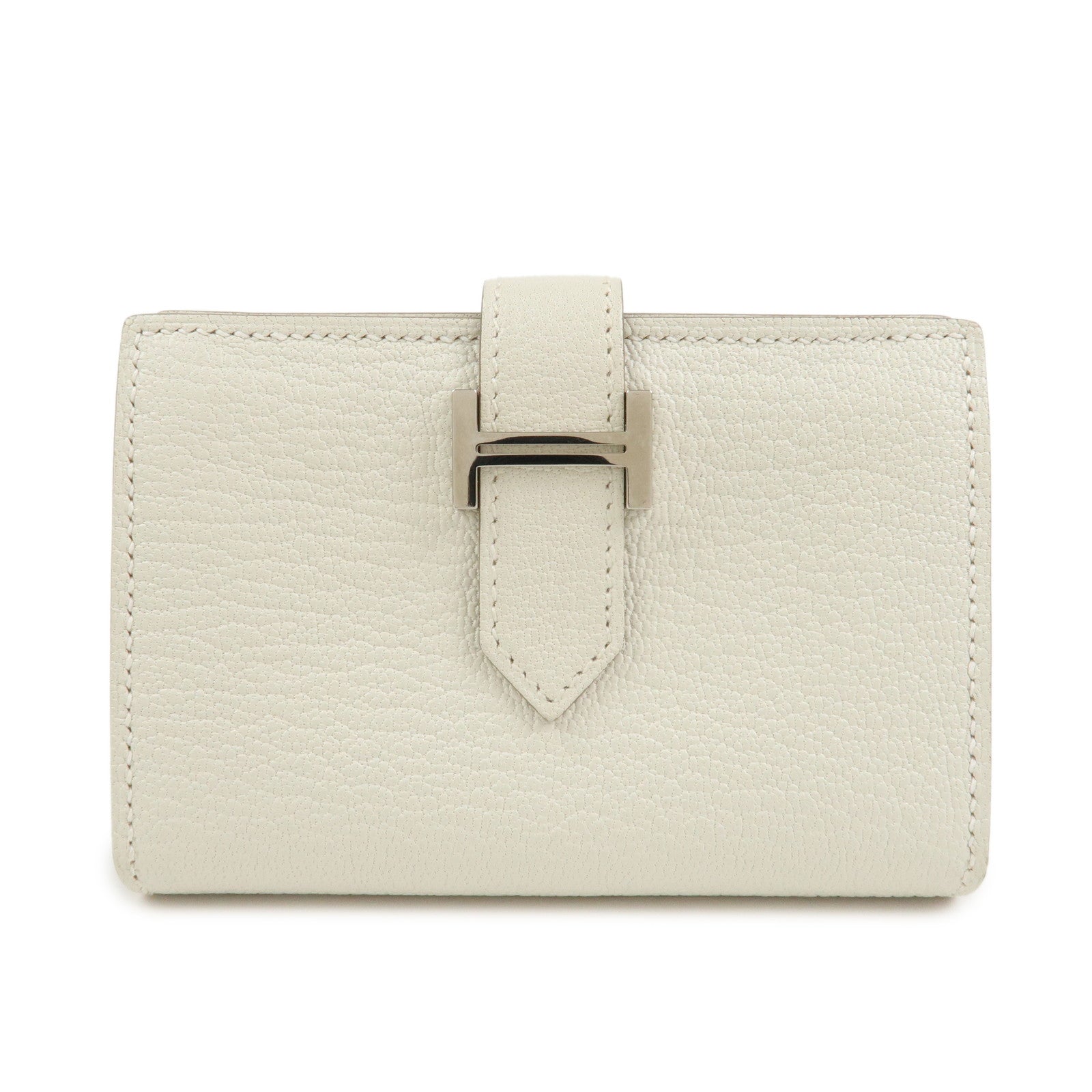 HERMES Bearn Chevre B Stamped Card Case Card Holder Craie