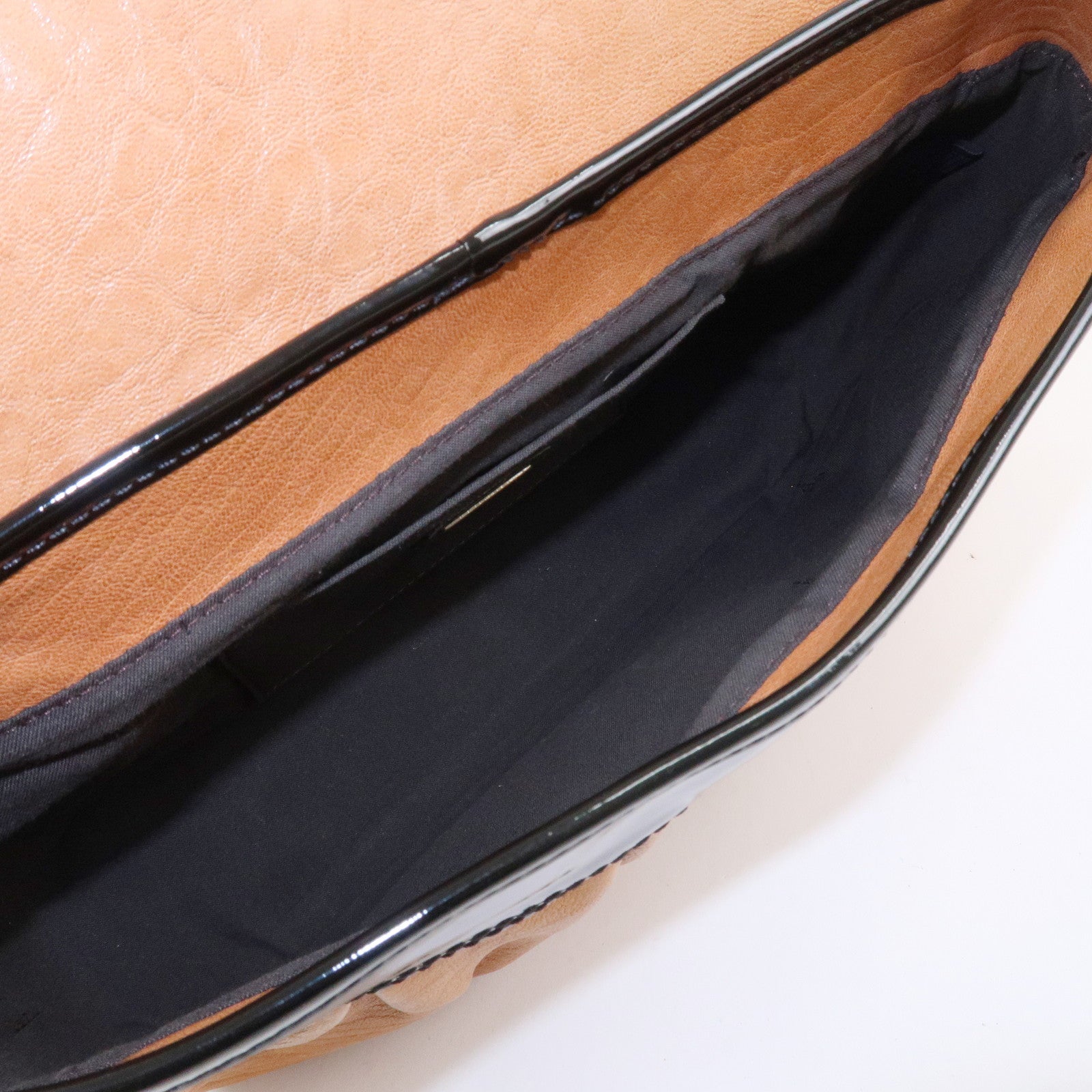 FENDI Patent Leather Shoulder Bag Hand Bag Brown Black 8BN165