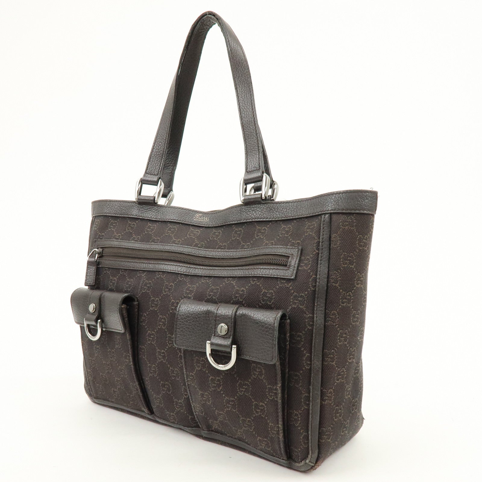 GUCCI Abbey GG Canvas Leather Tote Bag Hand Bag Brown 268639