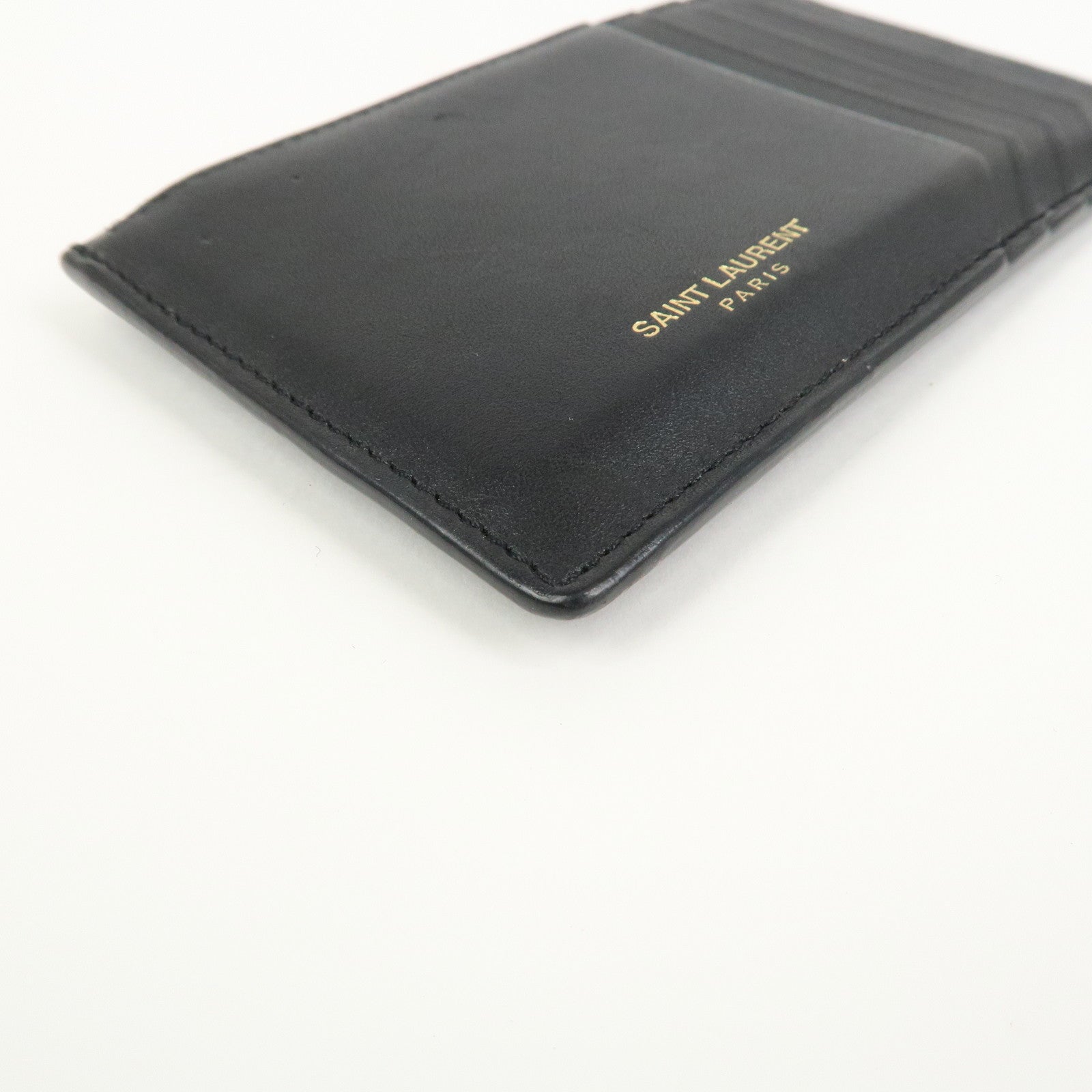 SAINT LAURENT PARIS Leather Card Case Card Holder Black 458583