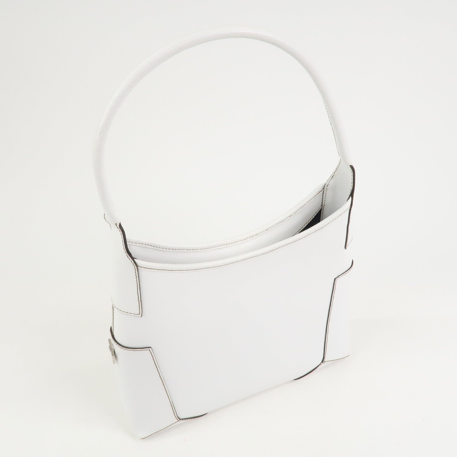 Ferragamo Logo Leather Shoulder Bag Hand Bag White