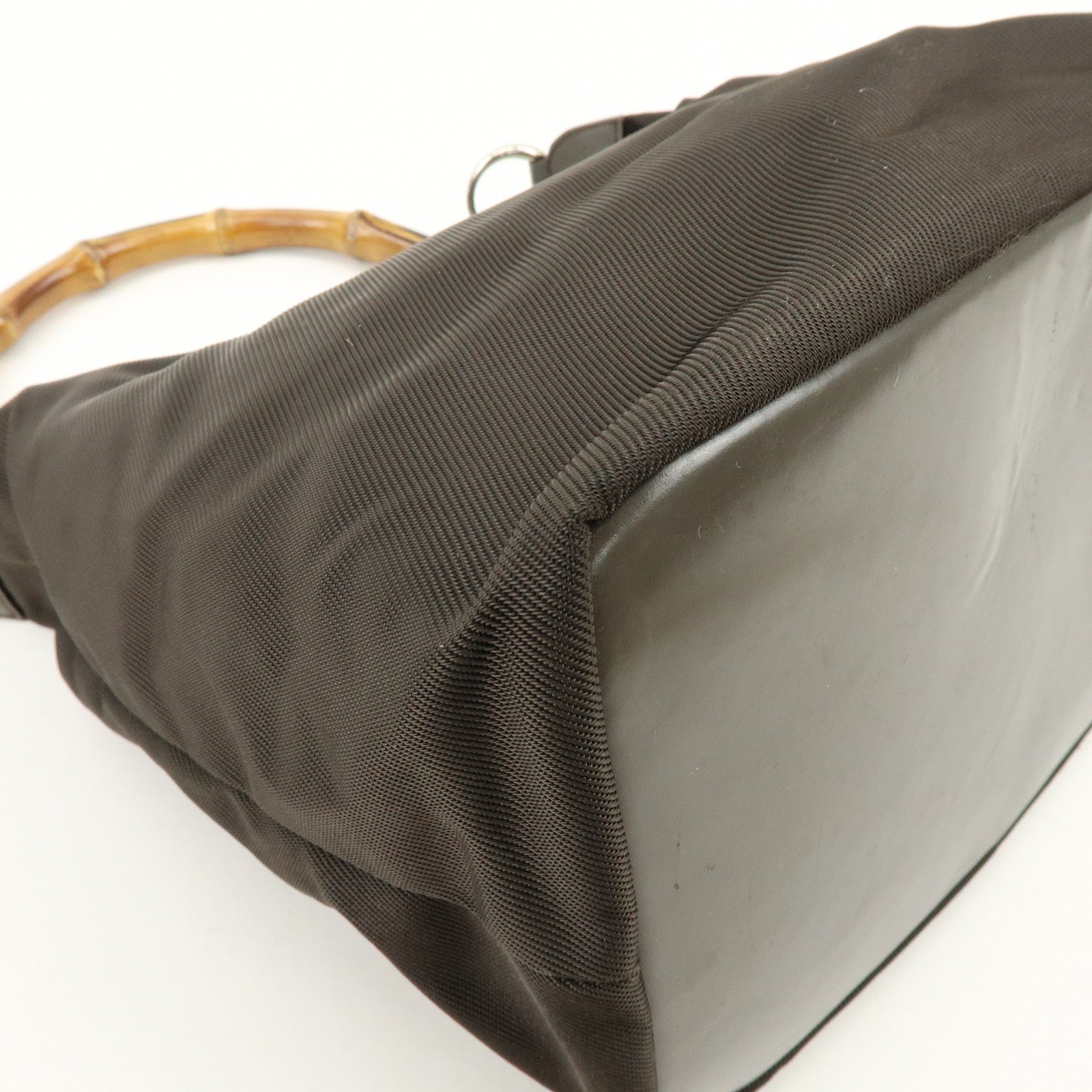 GUCCI Bamboo Nylon Leather Shoulder Bag Hand Bag Brown 000・2214