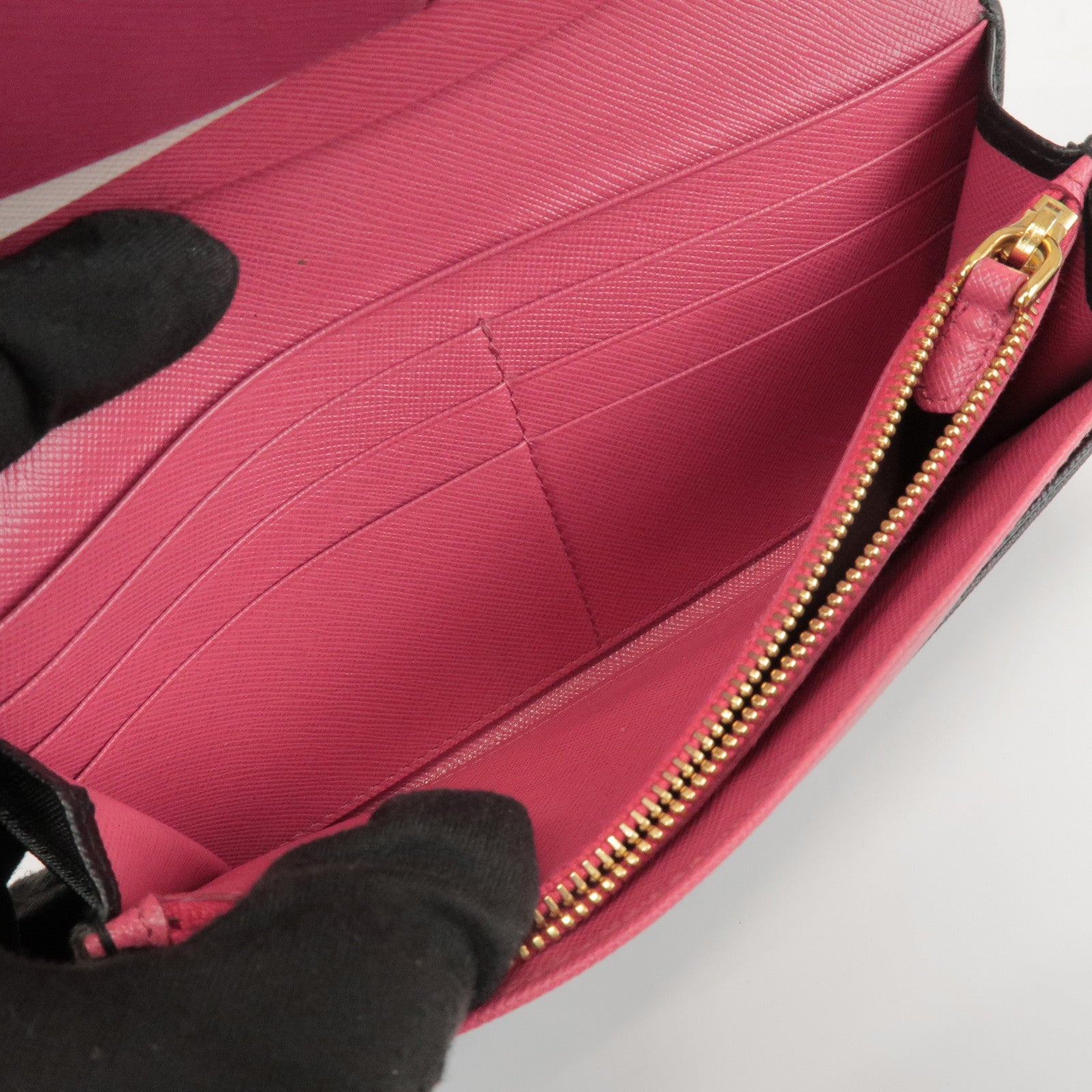 PRADA Logo Saffiano Leather Flap Bi-Fold Long Wallet Black