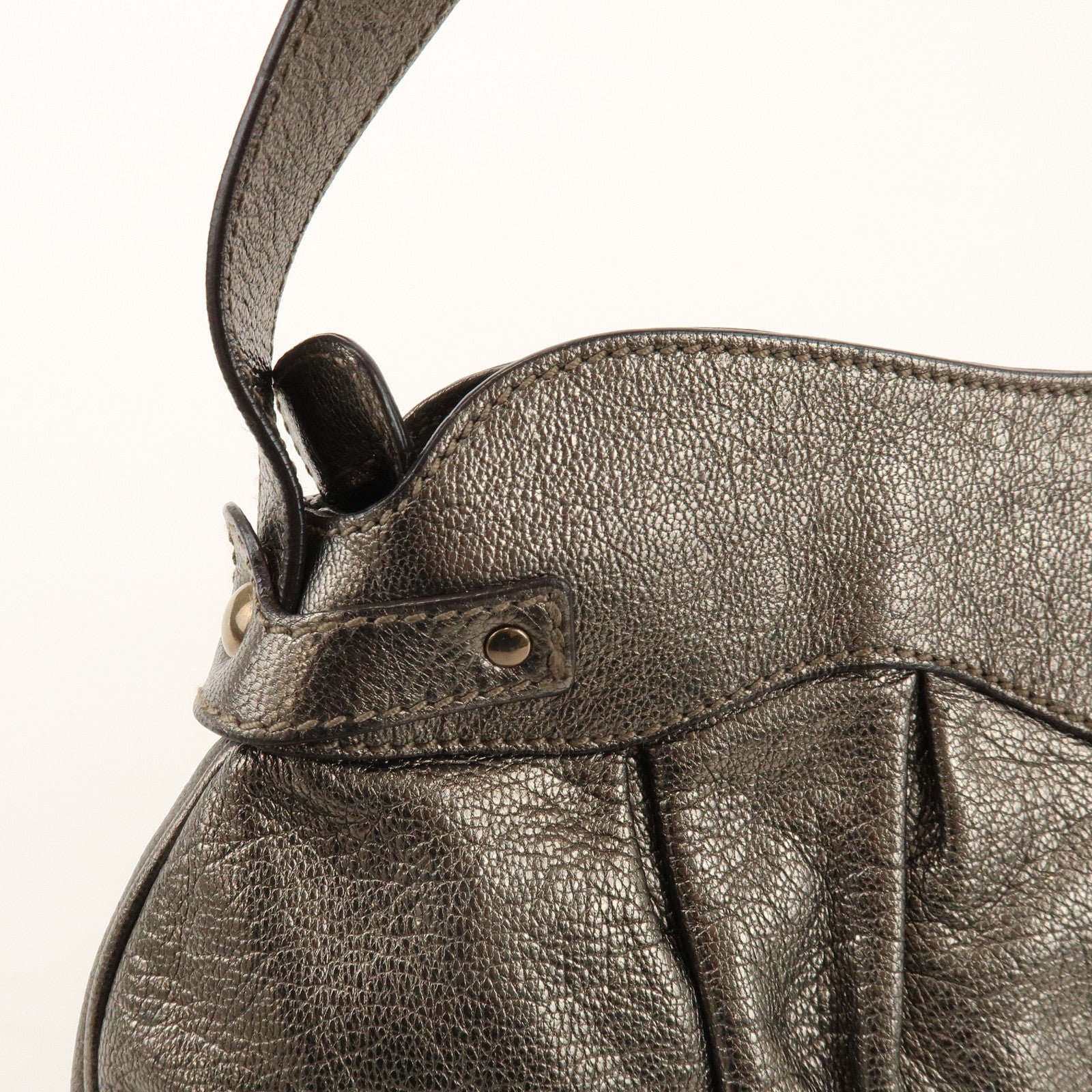 Ferragamo Gancini Leather Shoulder Bag Hand Bag Bronze