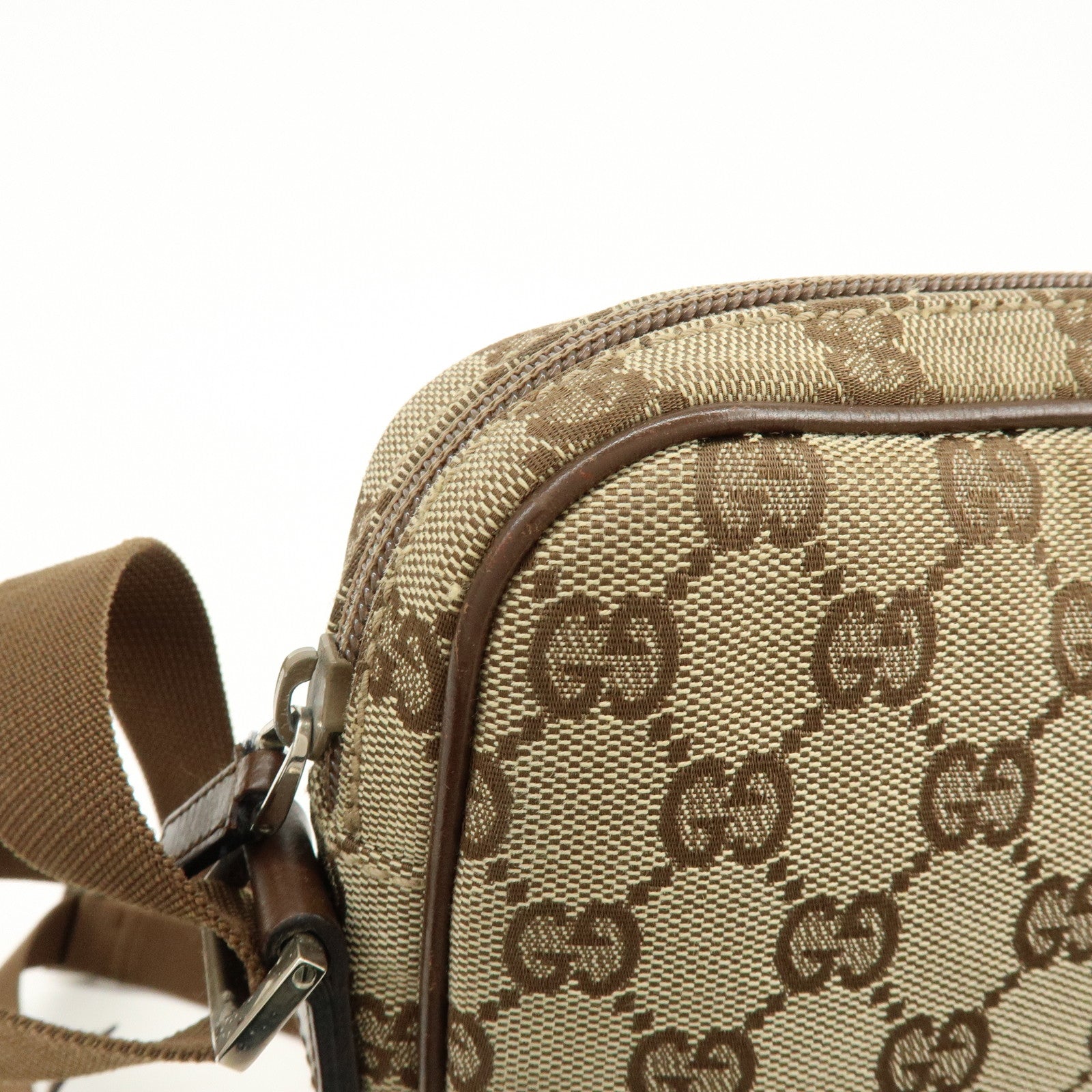 GUCCI GG Canvas Leather Shoulder Bag Crossbody Bag Brown 92551