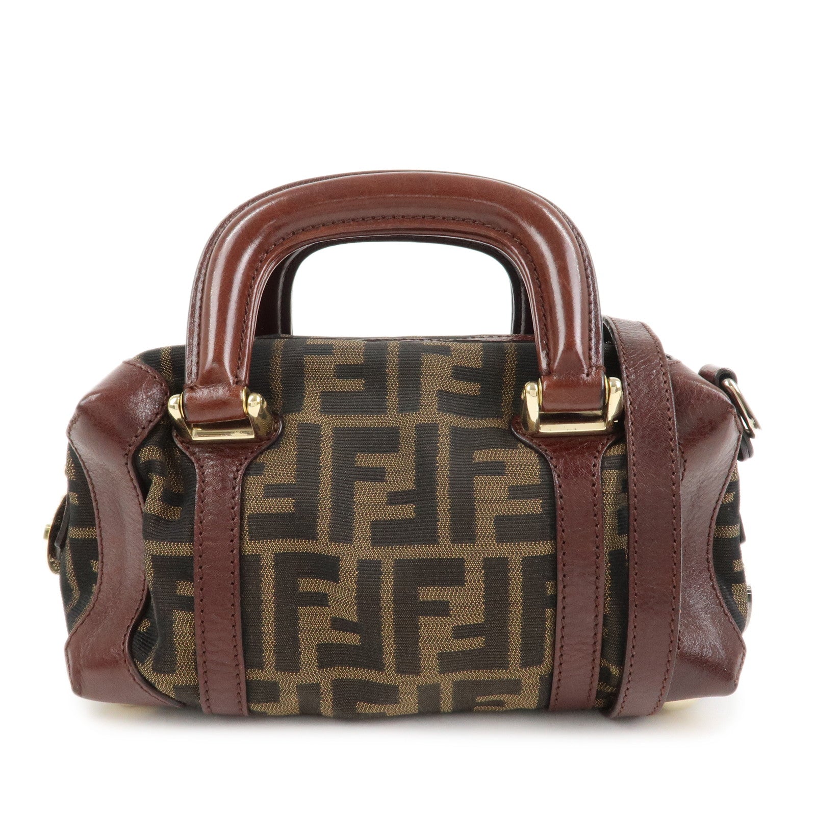 FENDI Zucca Canvas Leather 2Way Bag Mini Boston Bag Hand Bag 8BL084