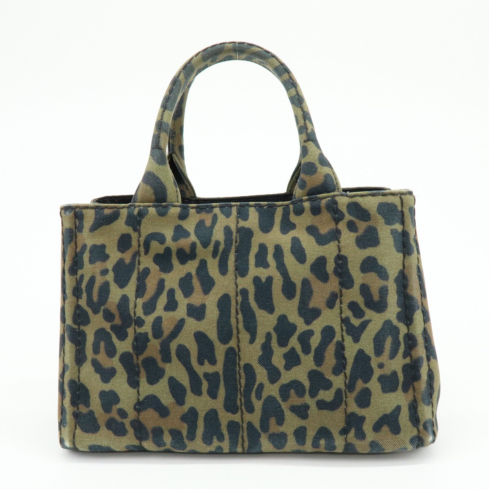 PRADA Canapa Mini Leopard Canvas 2Way Bag Hand Bag Khaki 1BG439