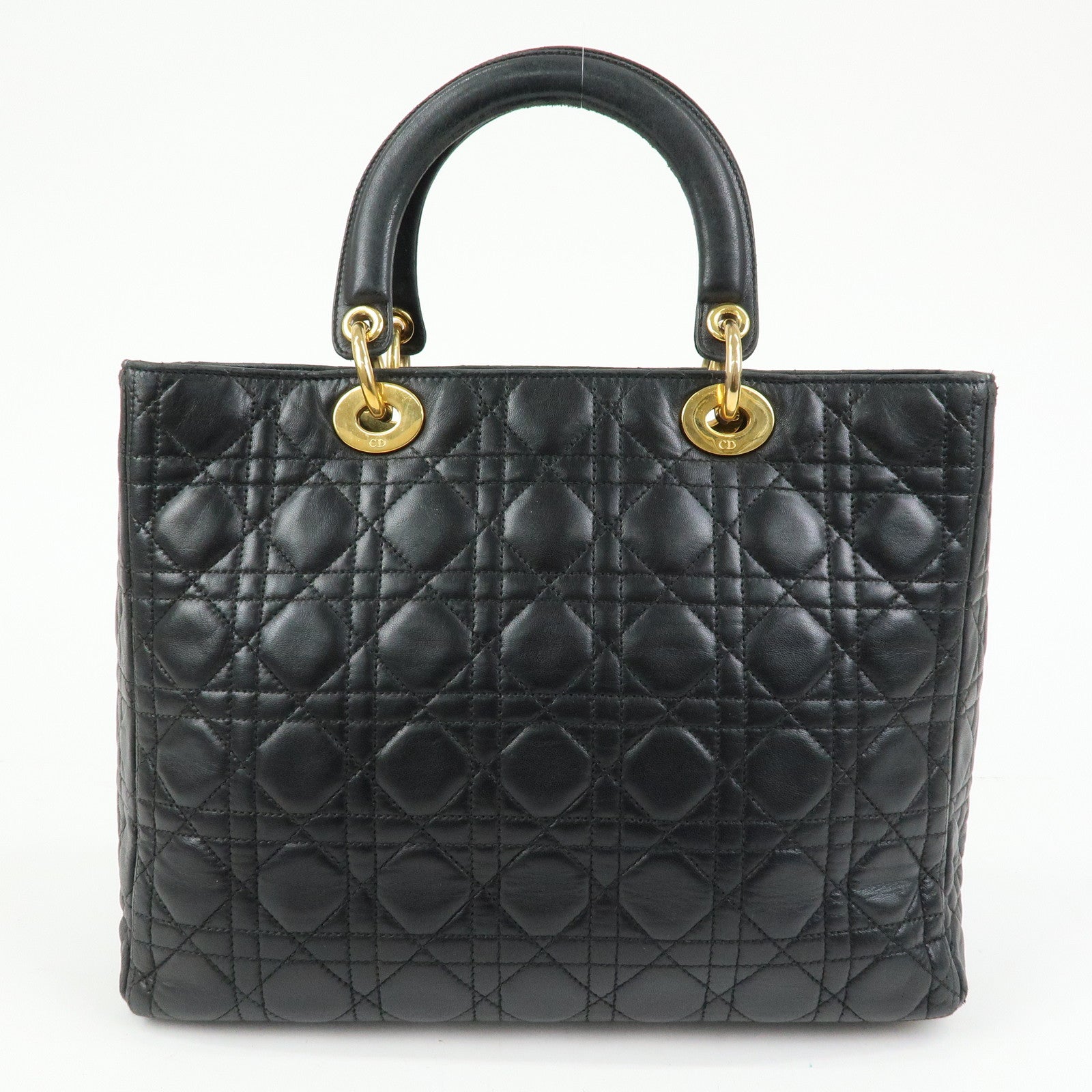 Christian Dior Canage Lady Dior Lamb Skin Hand Bag Black