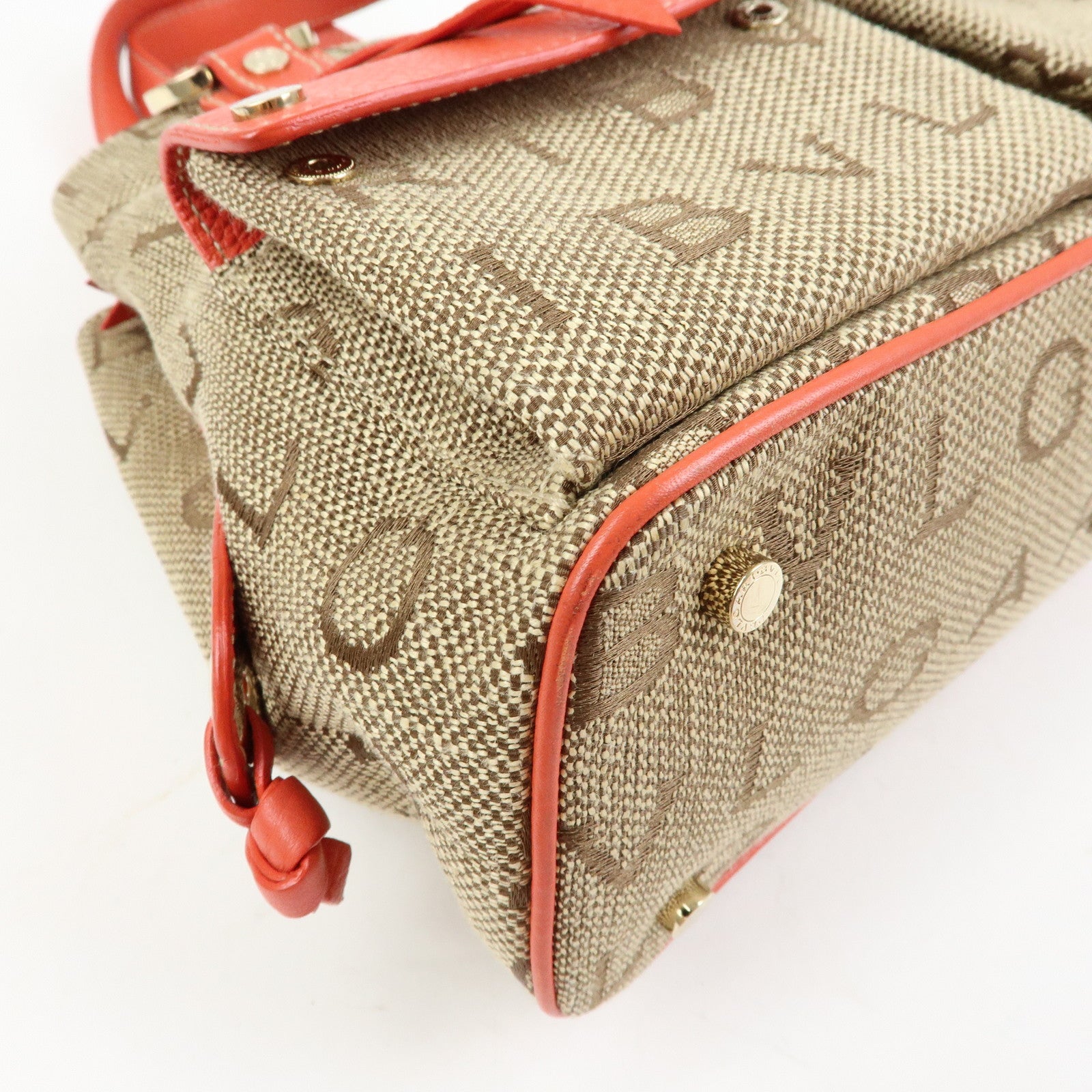 BVLGARI Logomania Canvas Leather 2Way Hand Shoulder Bag Brown Coral