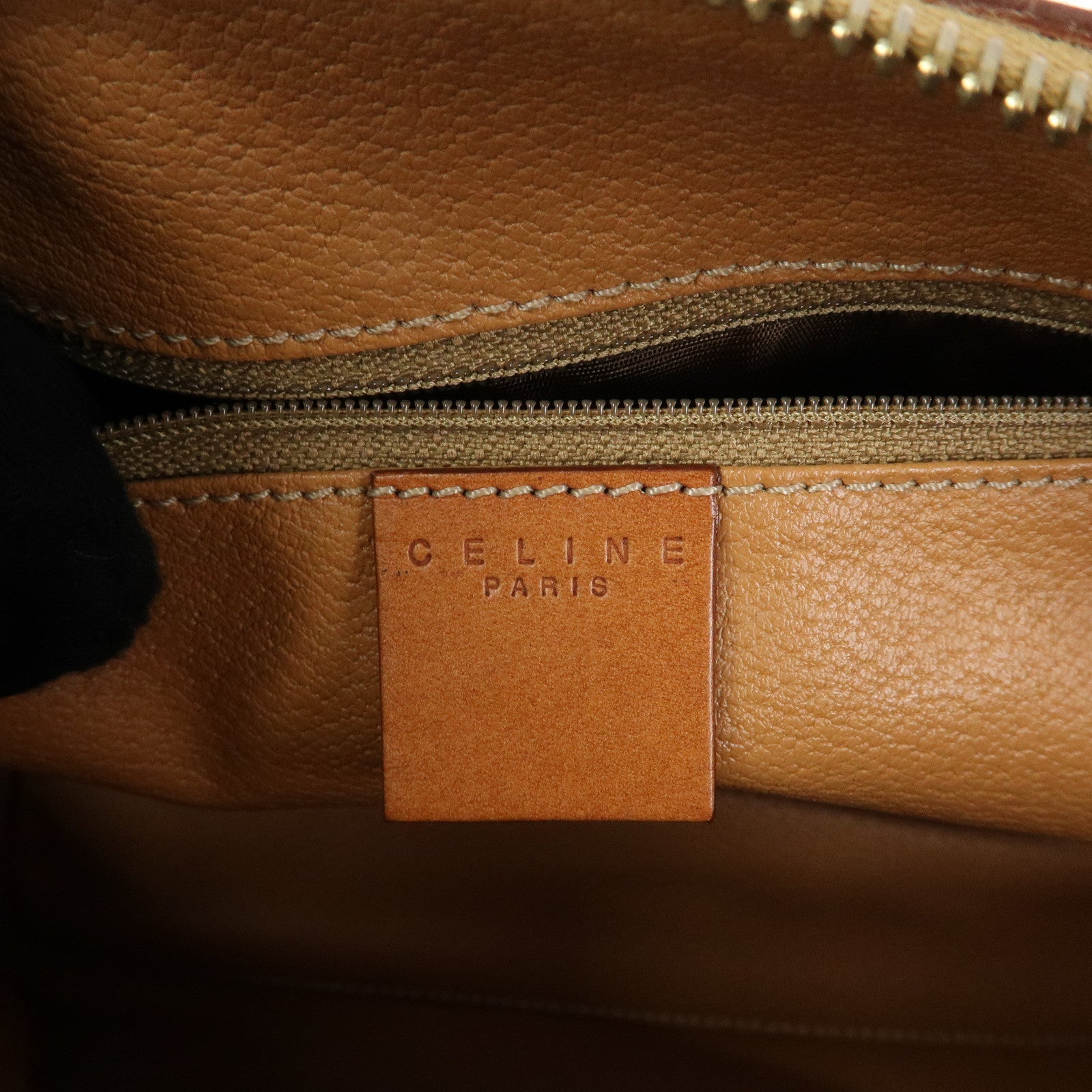 CELINE Logo Macadam PVC Leather Boston Bag Hand Bag Brown