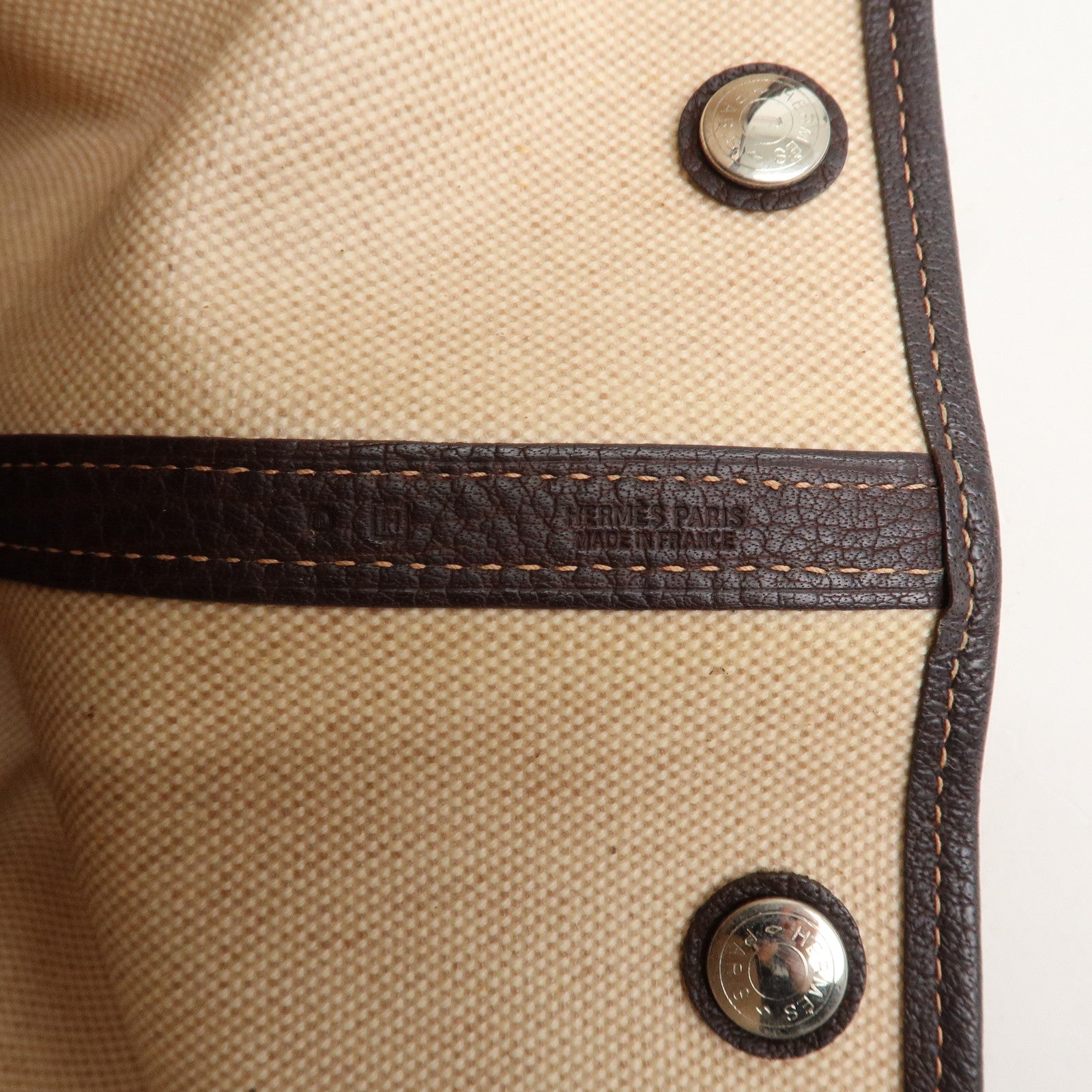 HERMES Leather Toile H Garden Party PM Tote Bag Hand Bag Natural