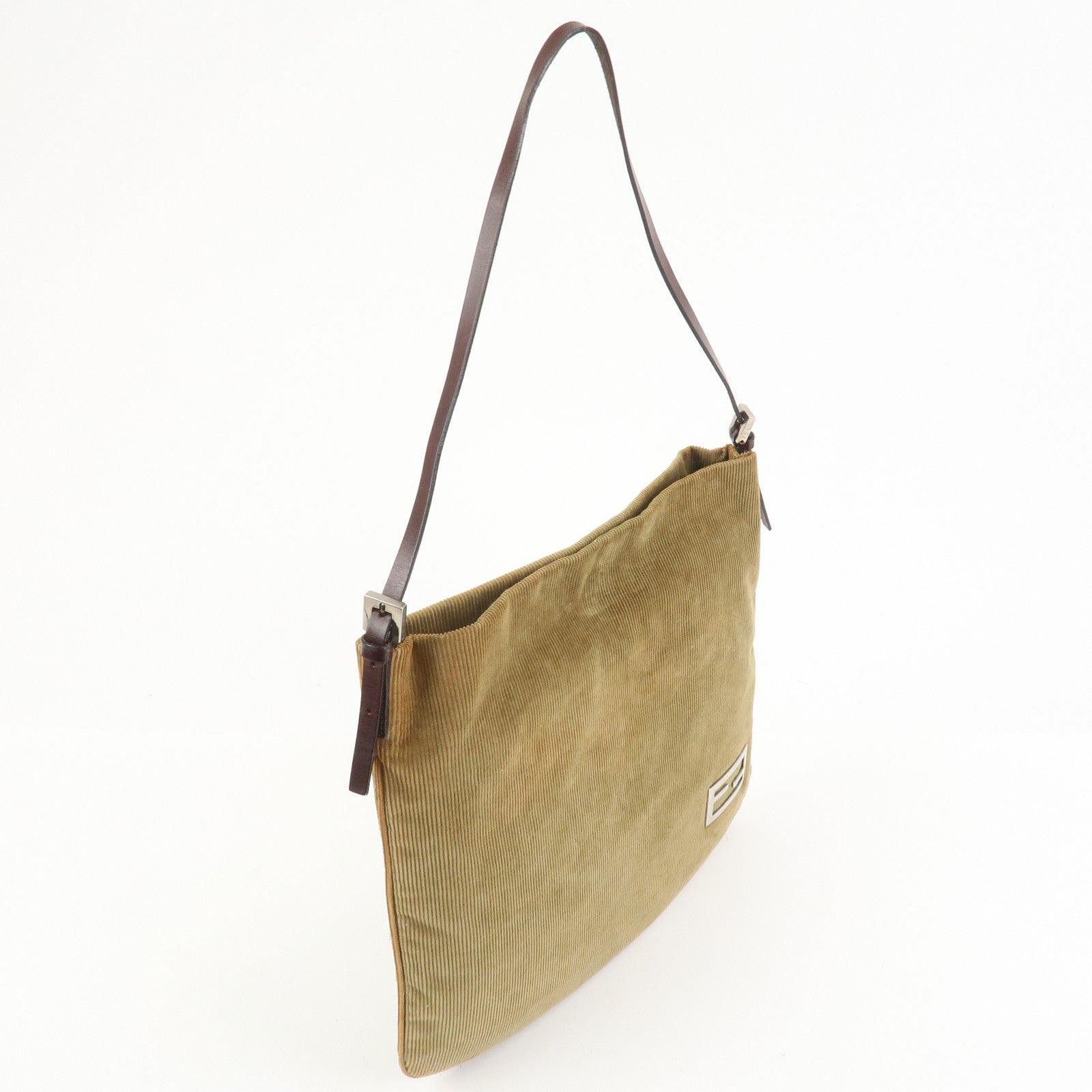 FENDI Corduroy Leather Shoulder Bag Brown 26733