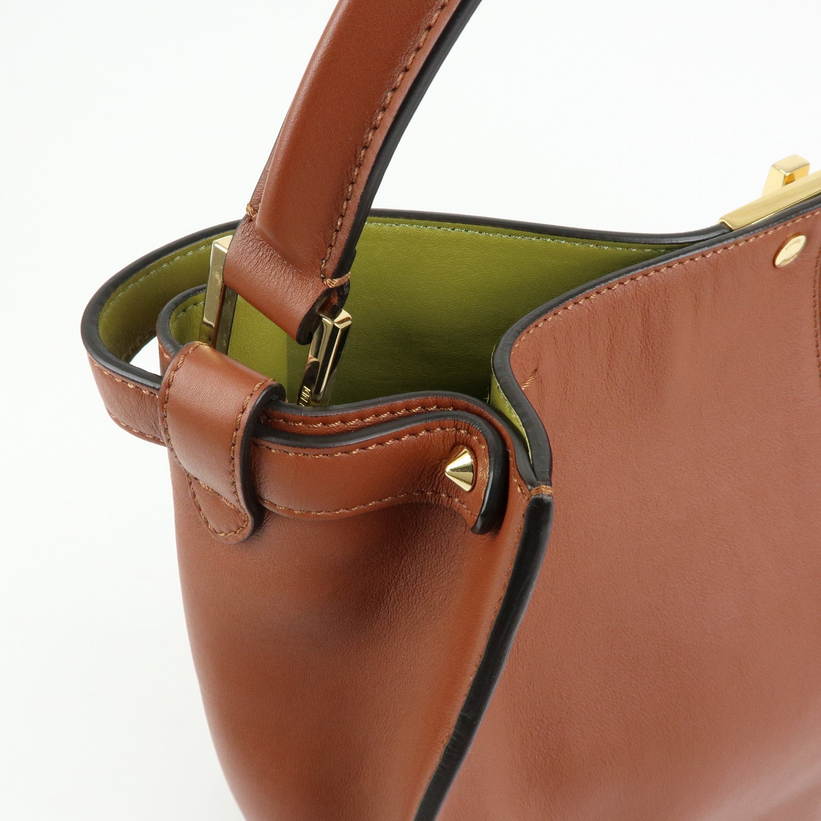 FENDI Peekaboo X‑Lite Leather Shoulder Bag Hand Bag Brown 8BN304