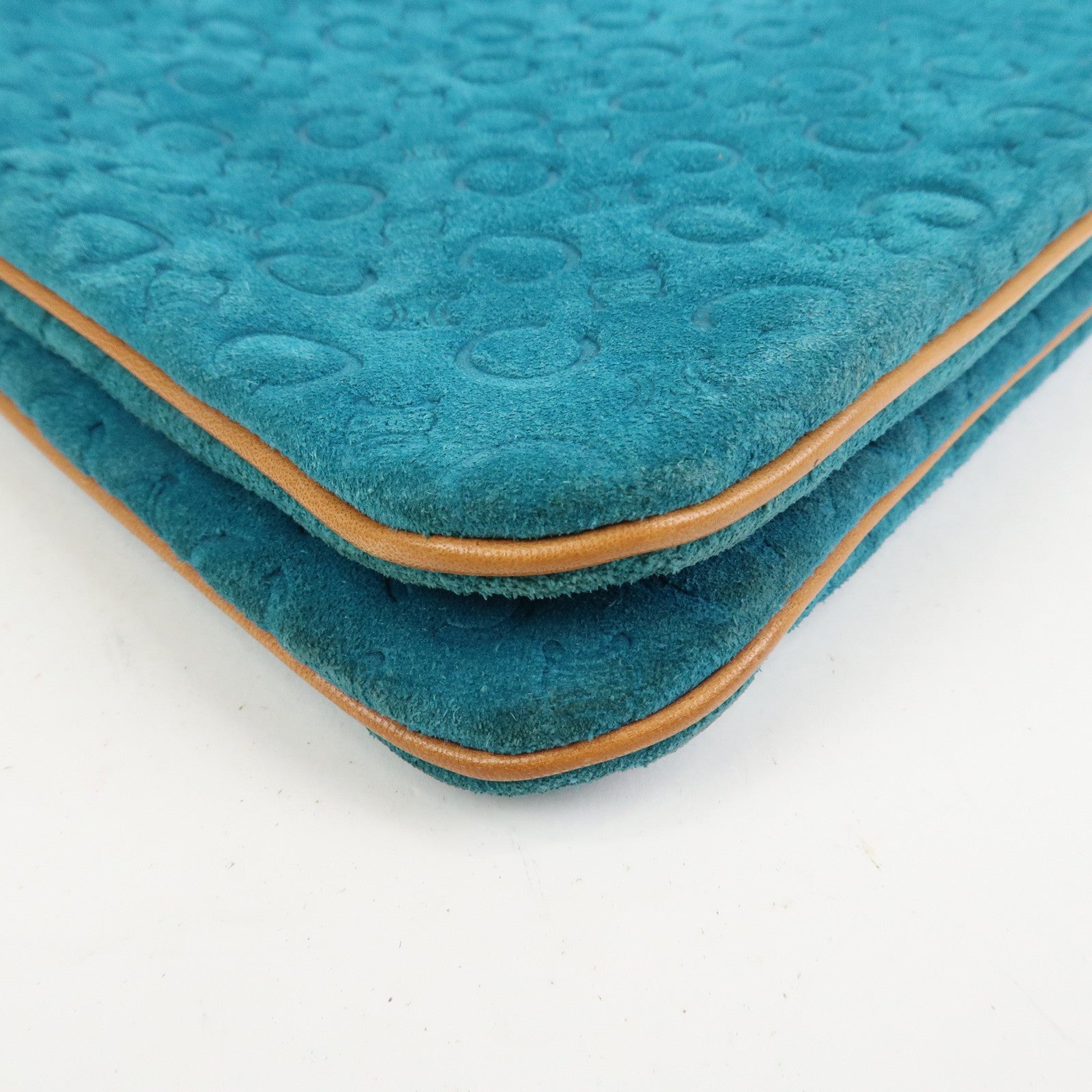 CELINE C Macadam Suede Leather Shoulder Bag Turquoise Blue