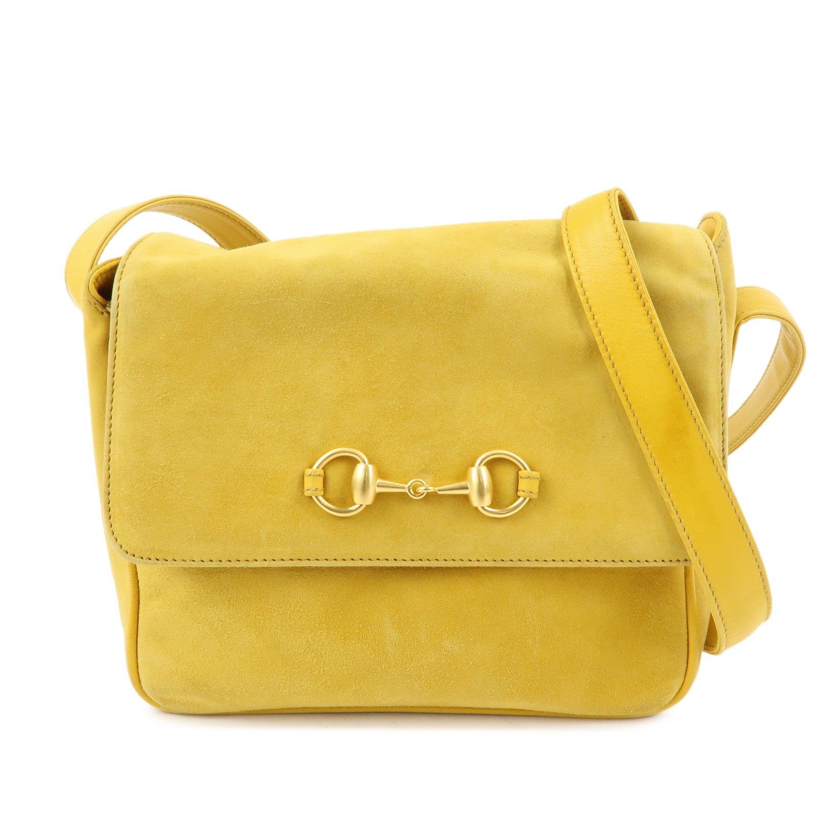 GUCCI Horsebit Suede Leather Shoulder Bag Yellow 007.3444