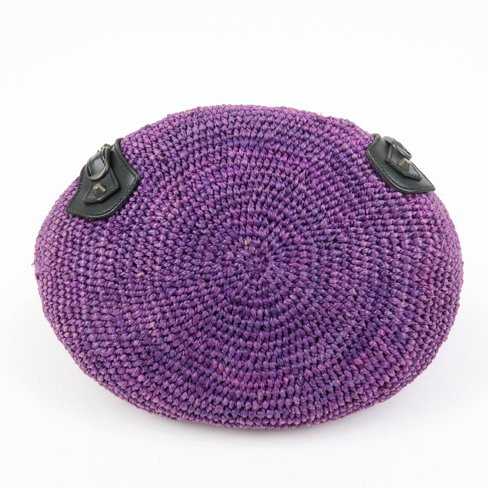 BALENCIAGA Leather Raffia Small Hand Bag Purple Black 236741
