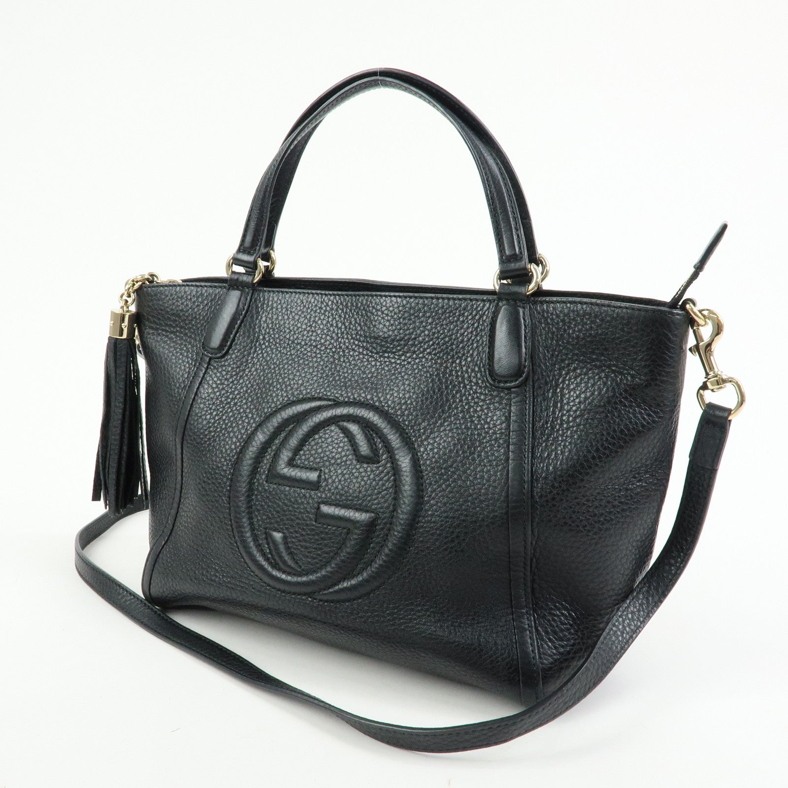 GUCCI Interlocking G SOHO Leather 2Way Bag Hand Bag Black 369176