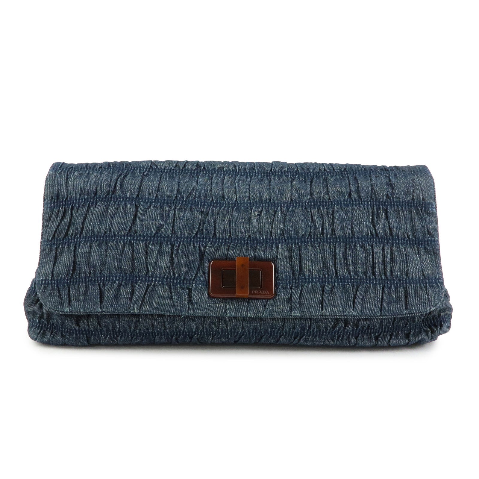 PRADA Triangle Logo Denim Clutch Bag Pouch Blue Brown