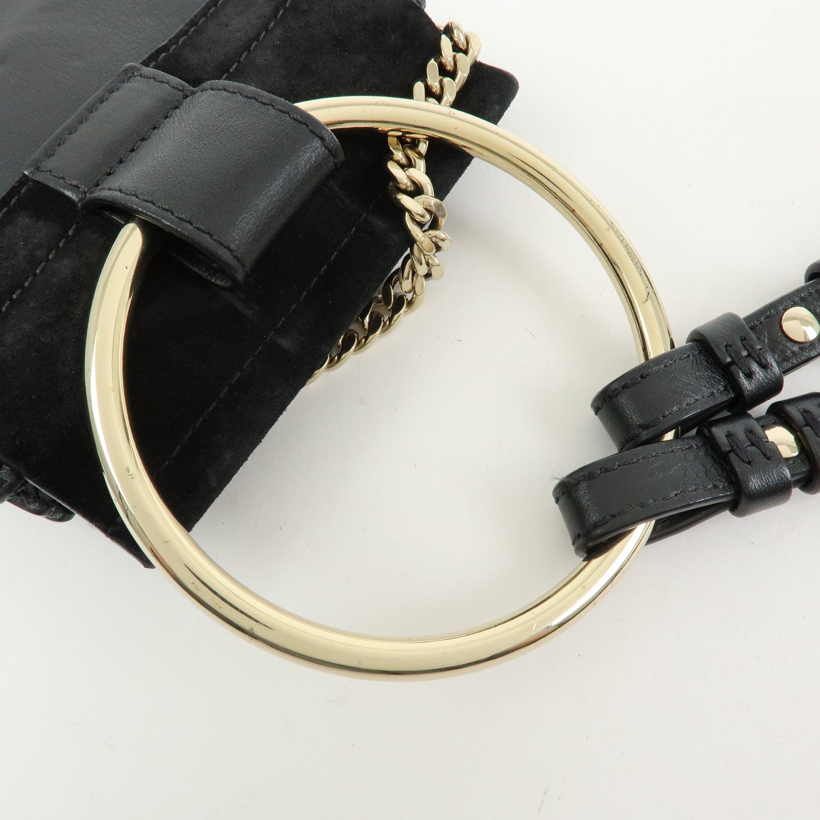 Chloe Faye Suede Leather Shoulder Bag Crossbody Bag Black Gold