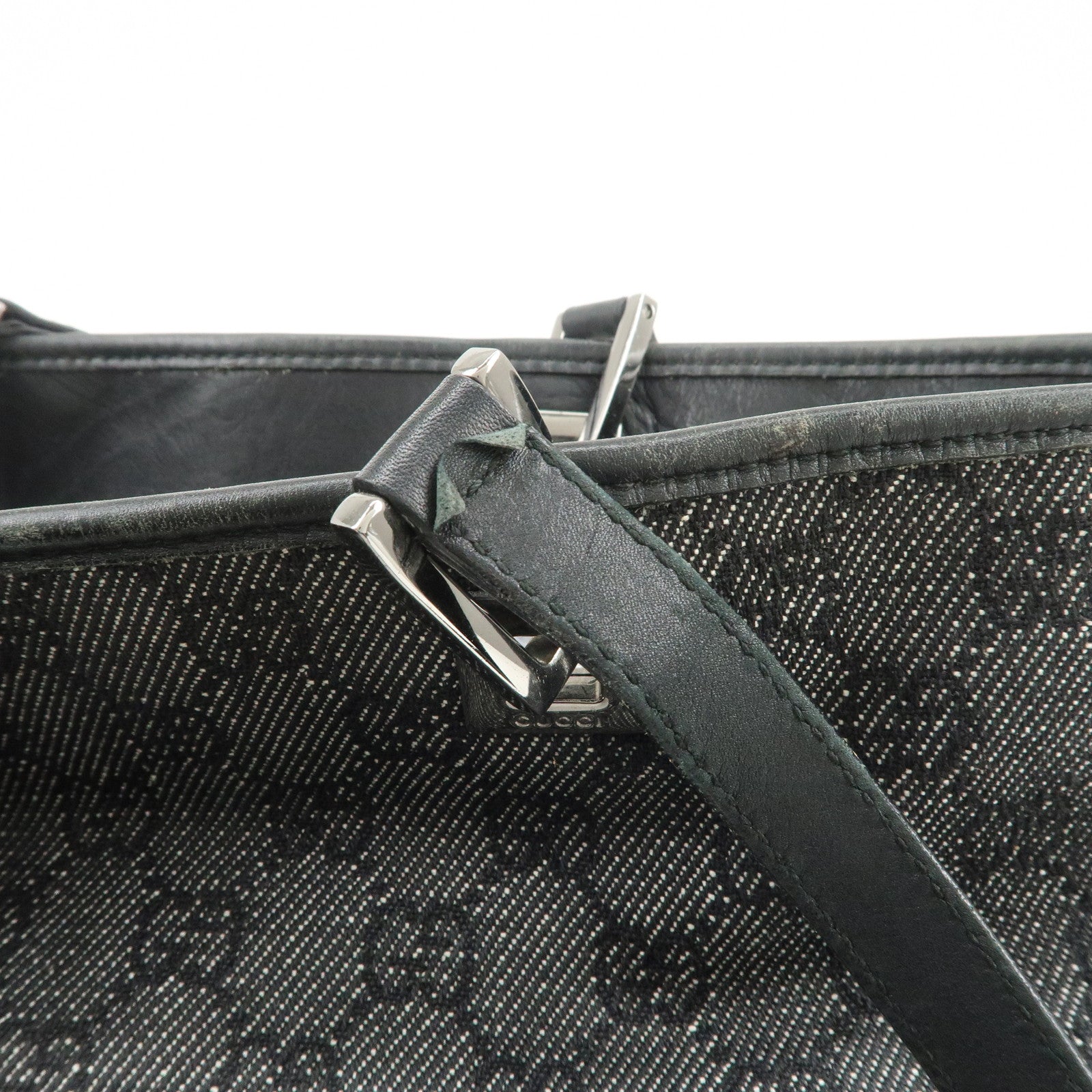 GUCCI GG Monogram Denim Leather Tote Bag Shoulder Bag Black 31243