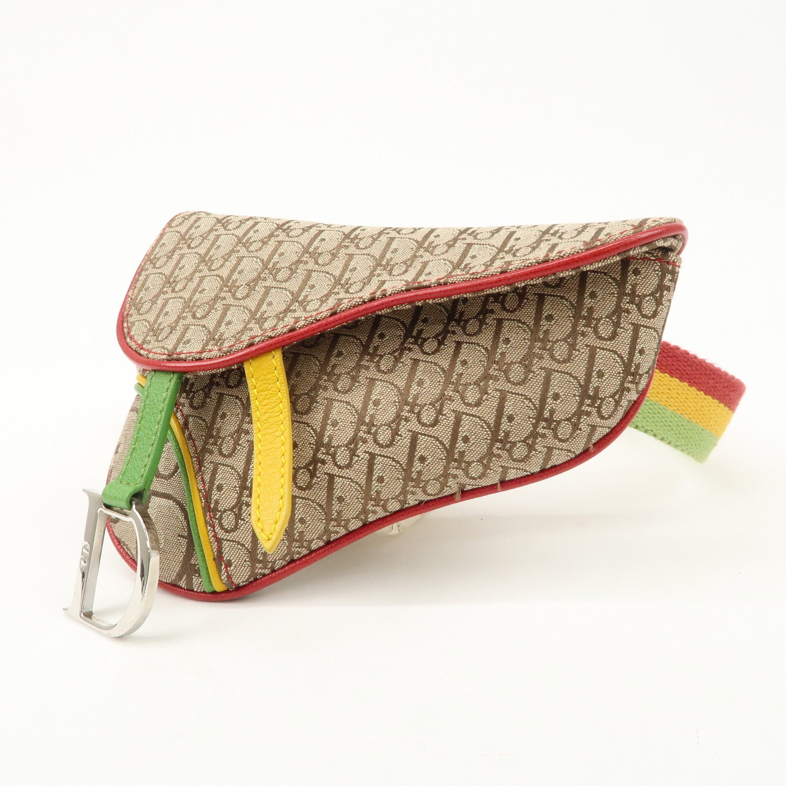 Christian Dior Rasta Trotter Canvas Waist Pouch Beige Red Yellow